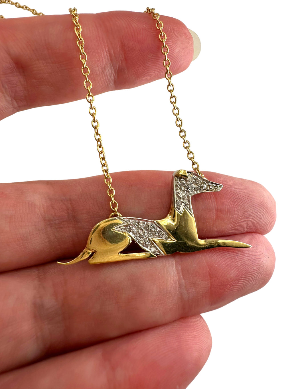 18k Hound Dog Diamond Pendant Necklace