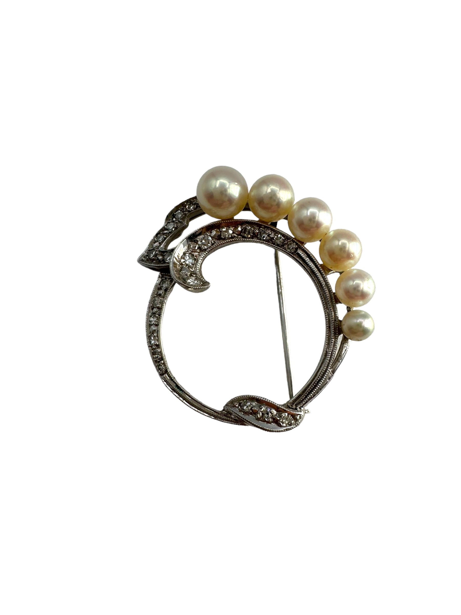 14k Diamond Pearl Wreath Pin