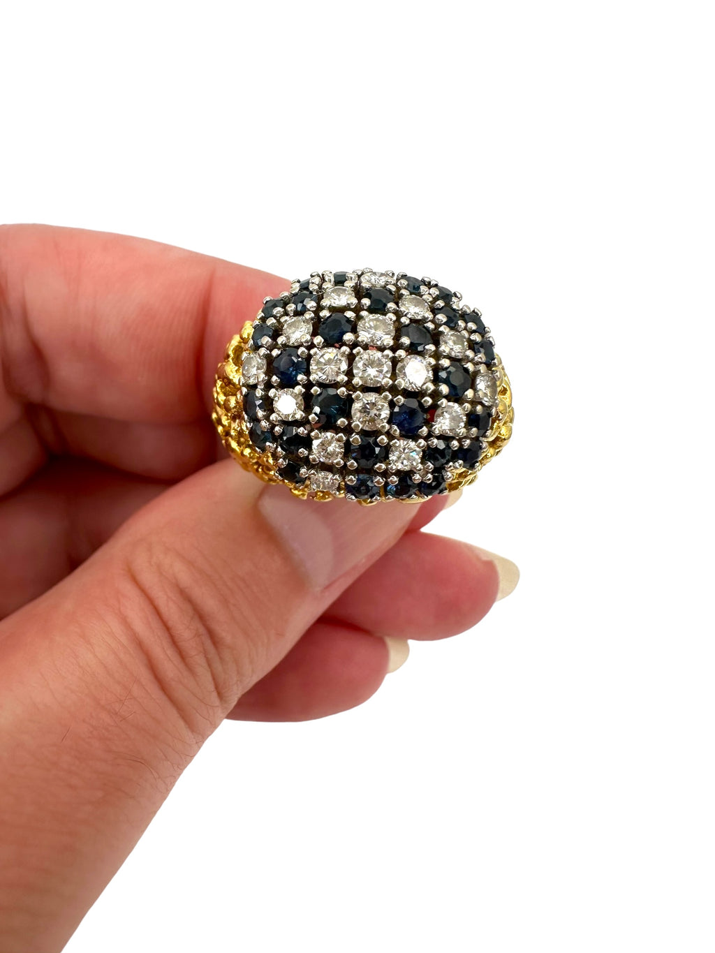 18k Sapphire Diamond Textured Ring