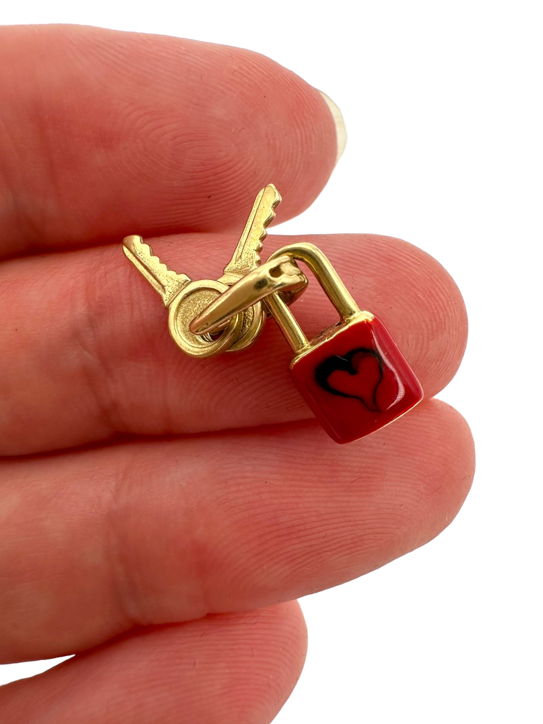 14k Enamel Heart Padlock Charm