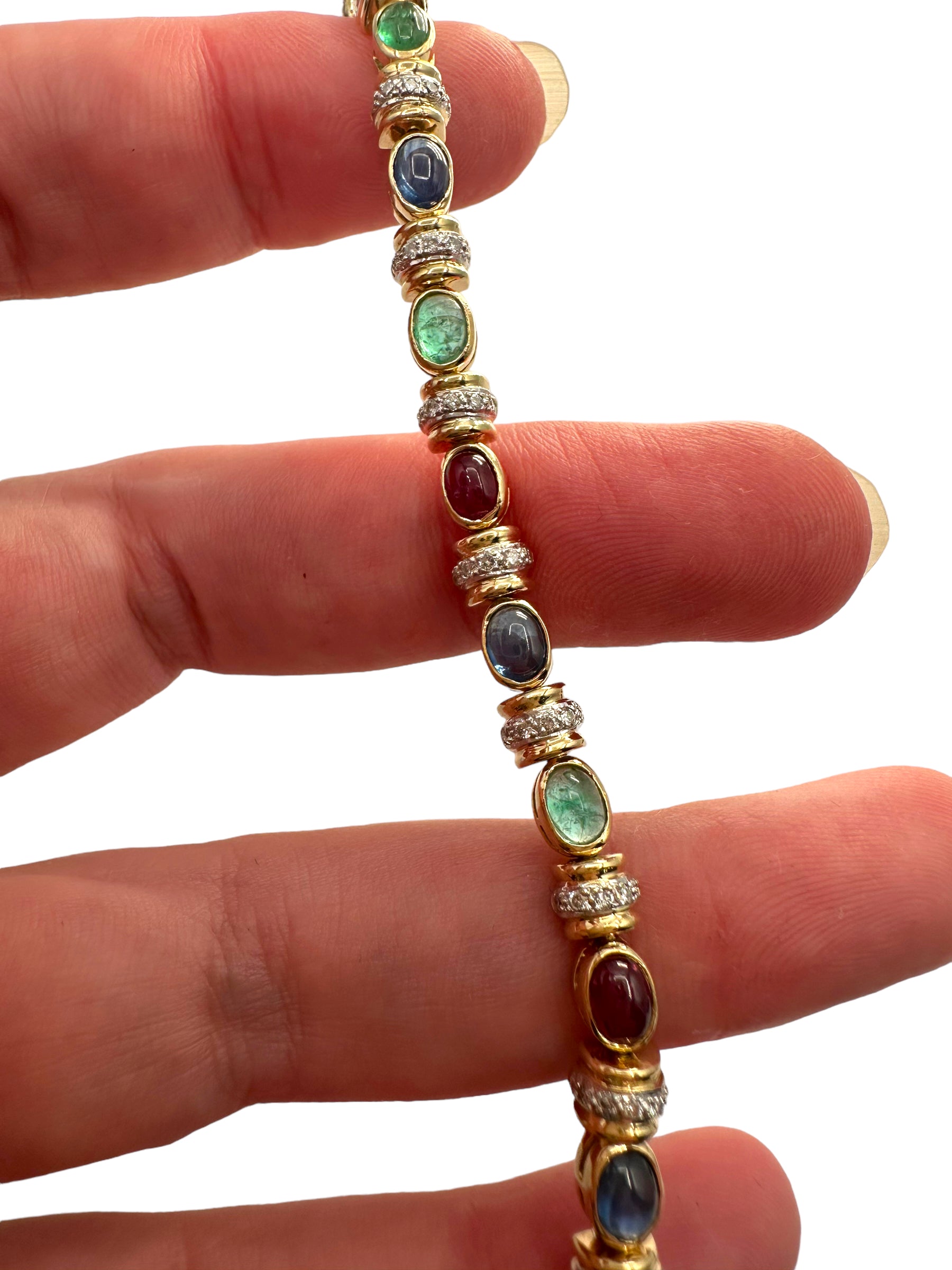 14k Emerald, Sapphire, Ruby, Diamond Bracelet