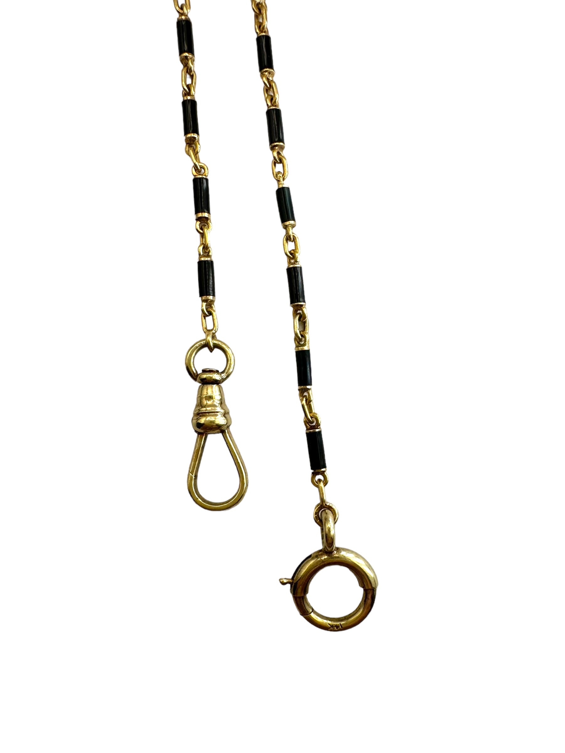 14k Black Enamel Barrel Link Watch Chain