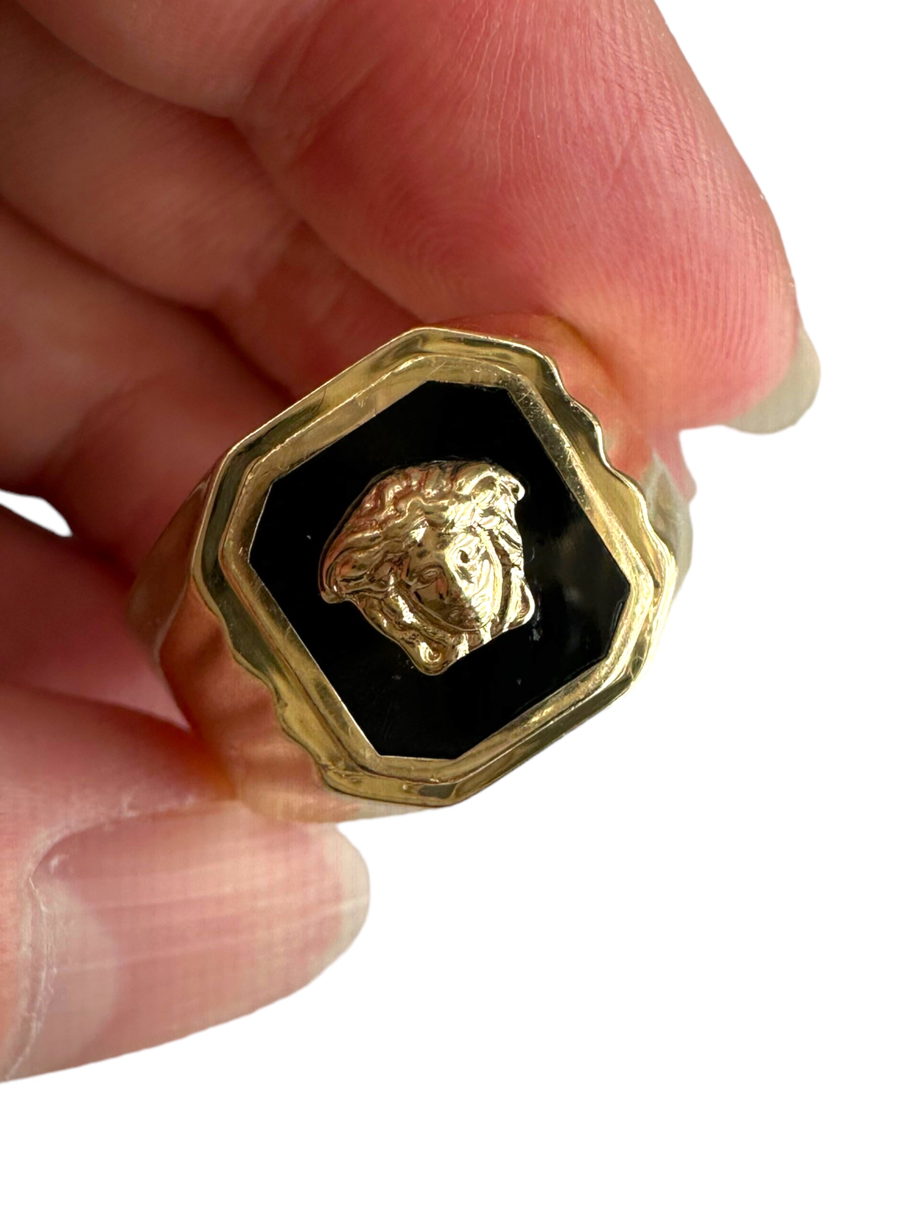14k Onyx Medusa Head Ring