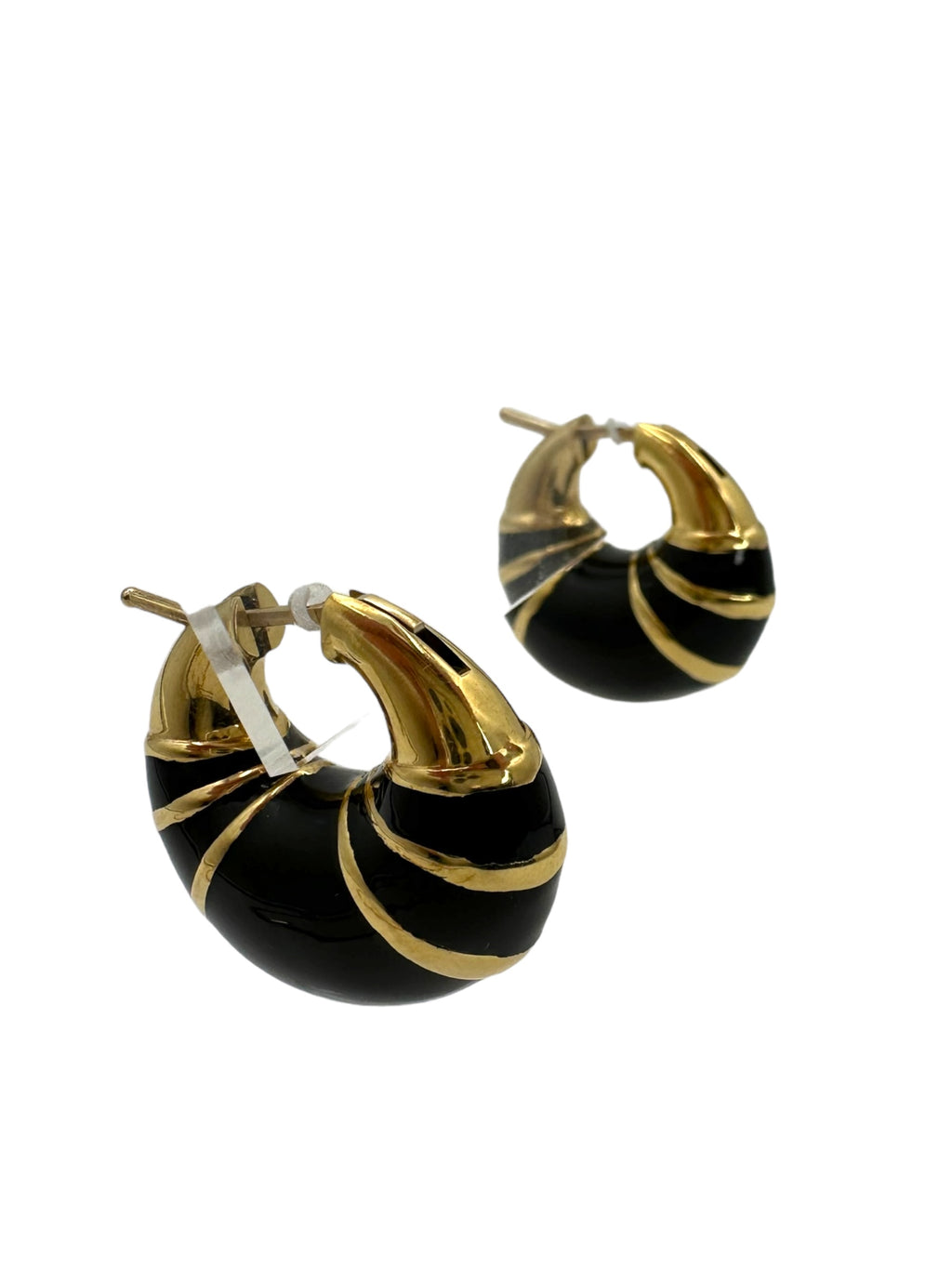 18k Enamel Crescent Huggie Earrings