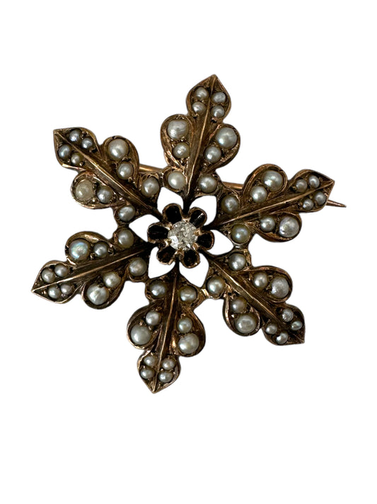 14k Victorian Pearl Diamond Pin/ Pendant