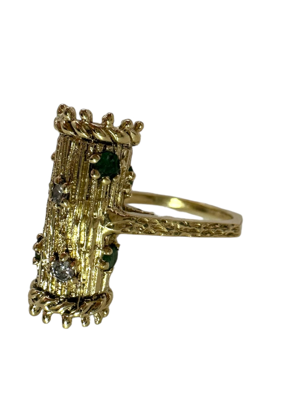 14k Emerald Diamond Barrel Ring