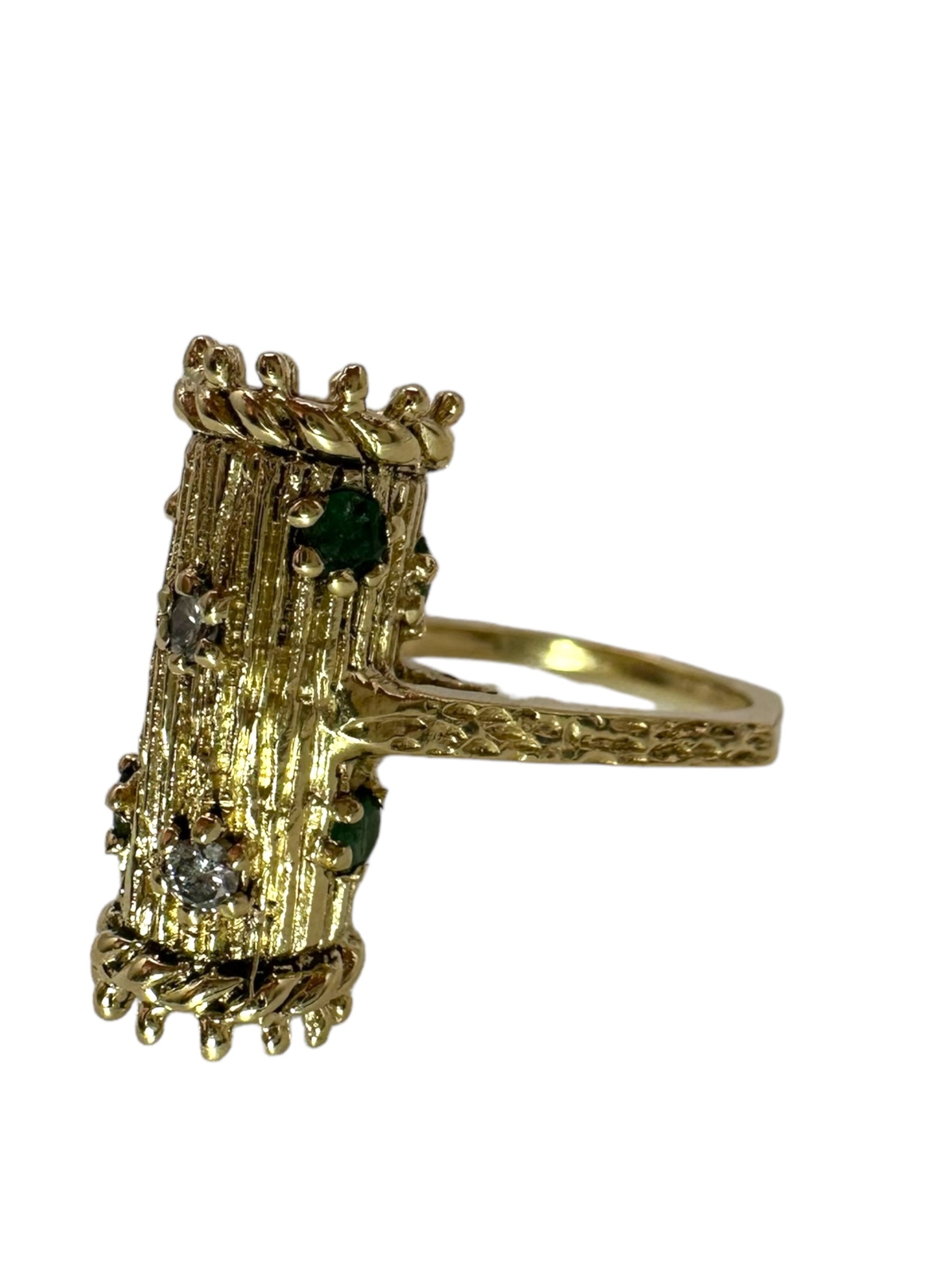 14k Emerald Diamond Barrel Ring