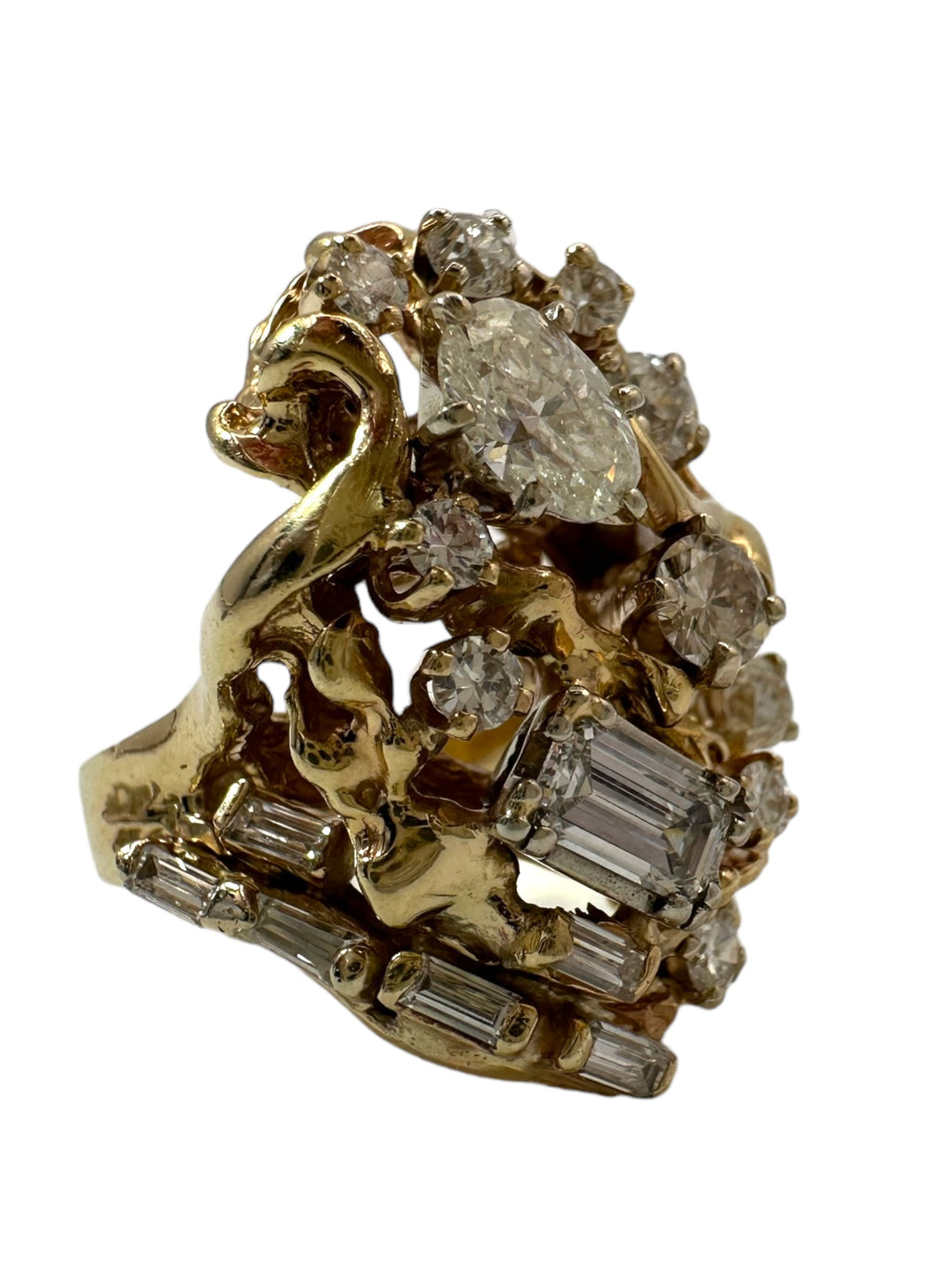 14k Brutalist Diamond Cluster Ring