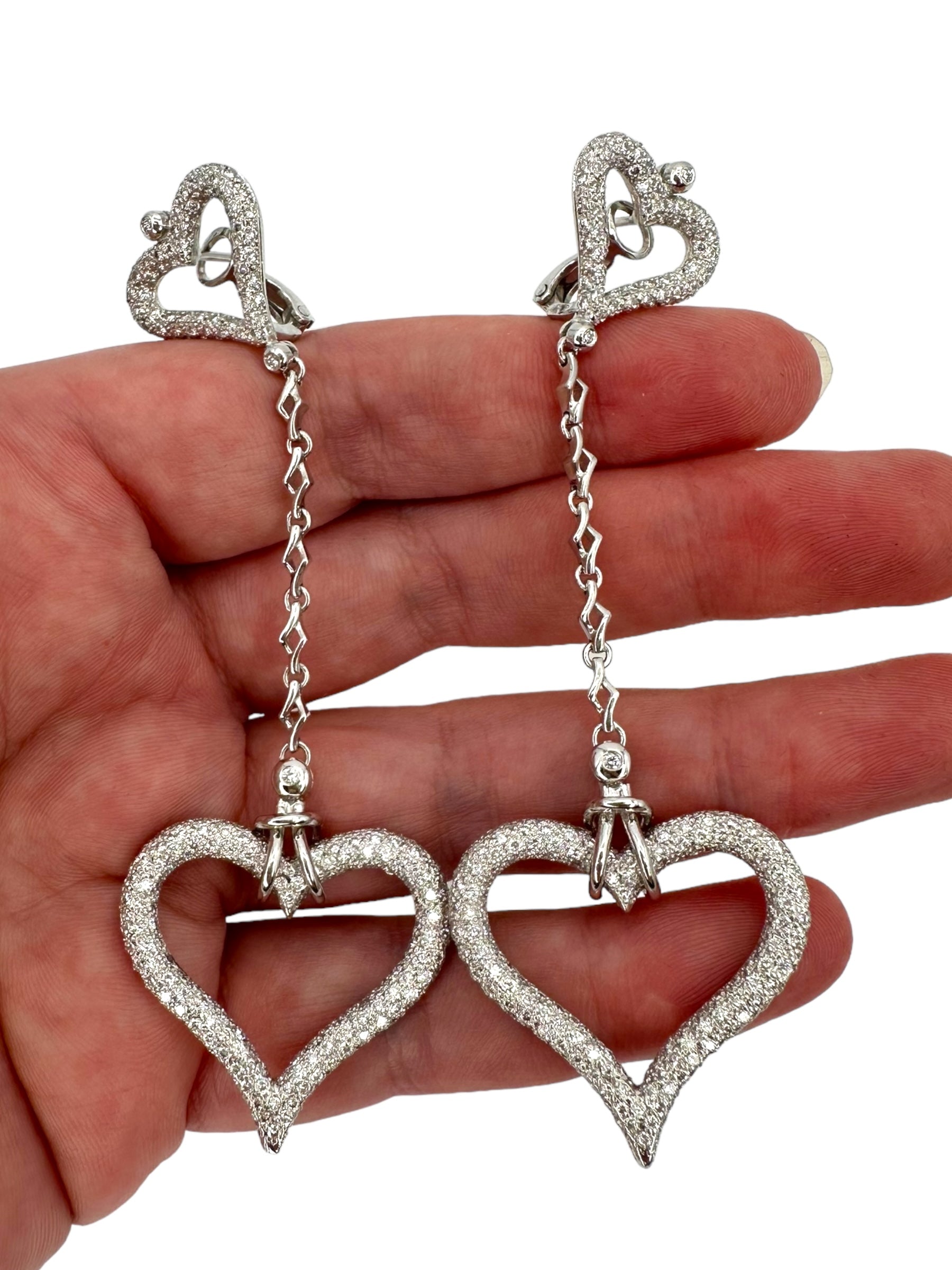 18k Diamond Heart Drop Earrings