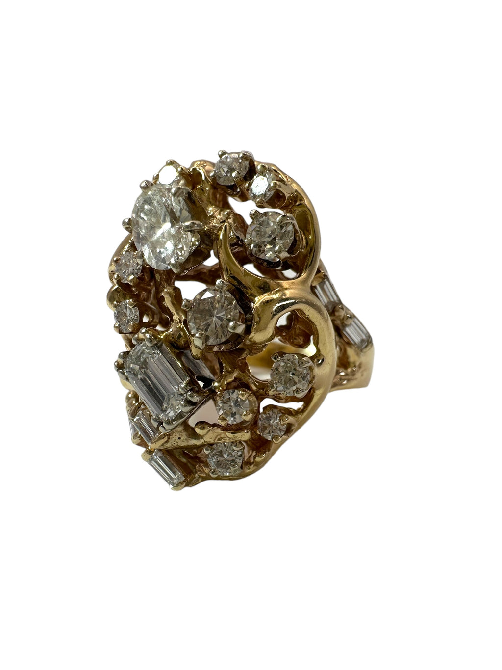14k Brutalist Diamond Cluster Ring