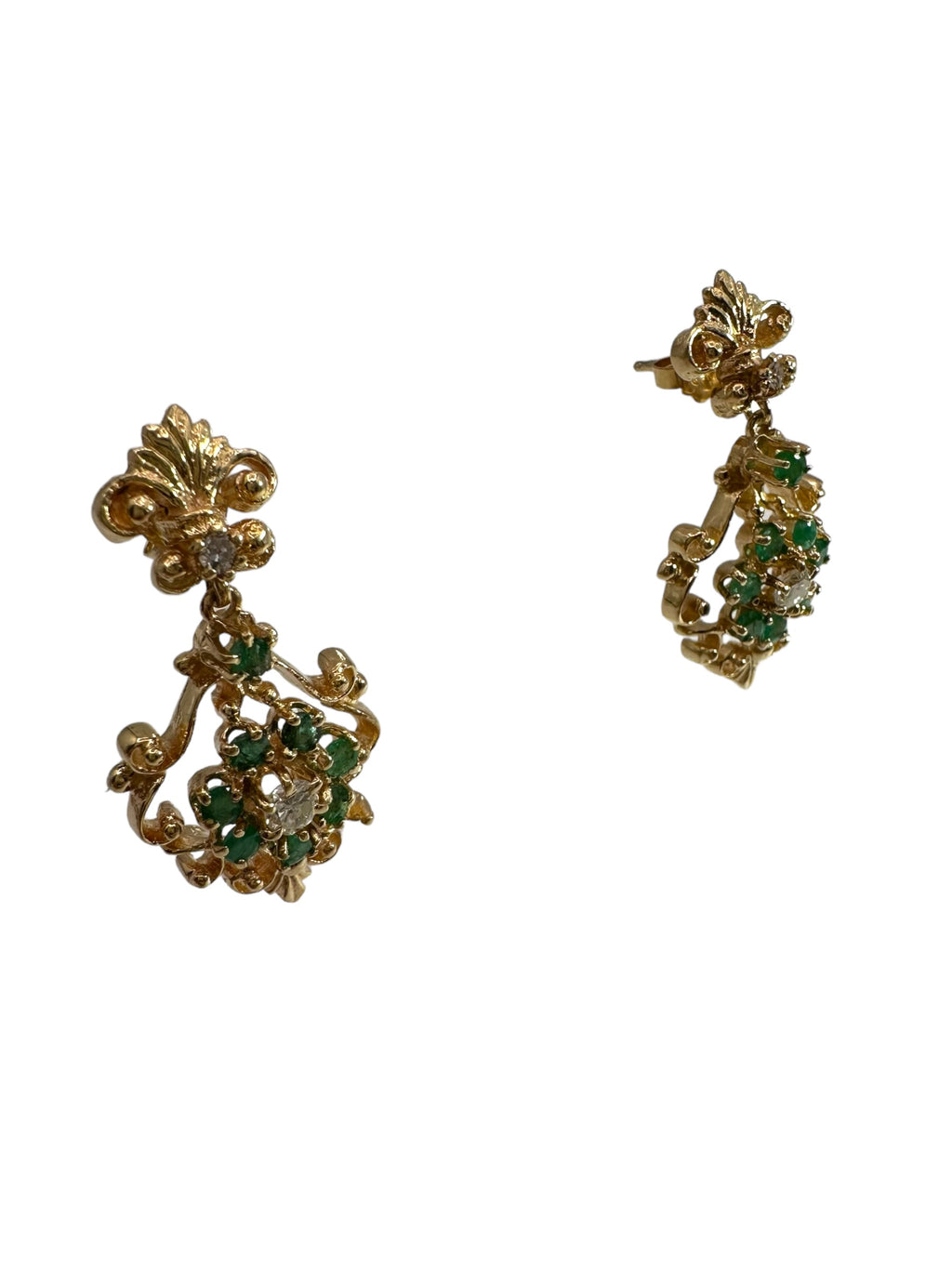 14k Emerald Diamond Drop Earrings