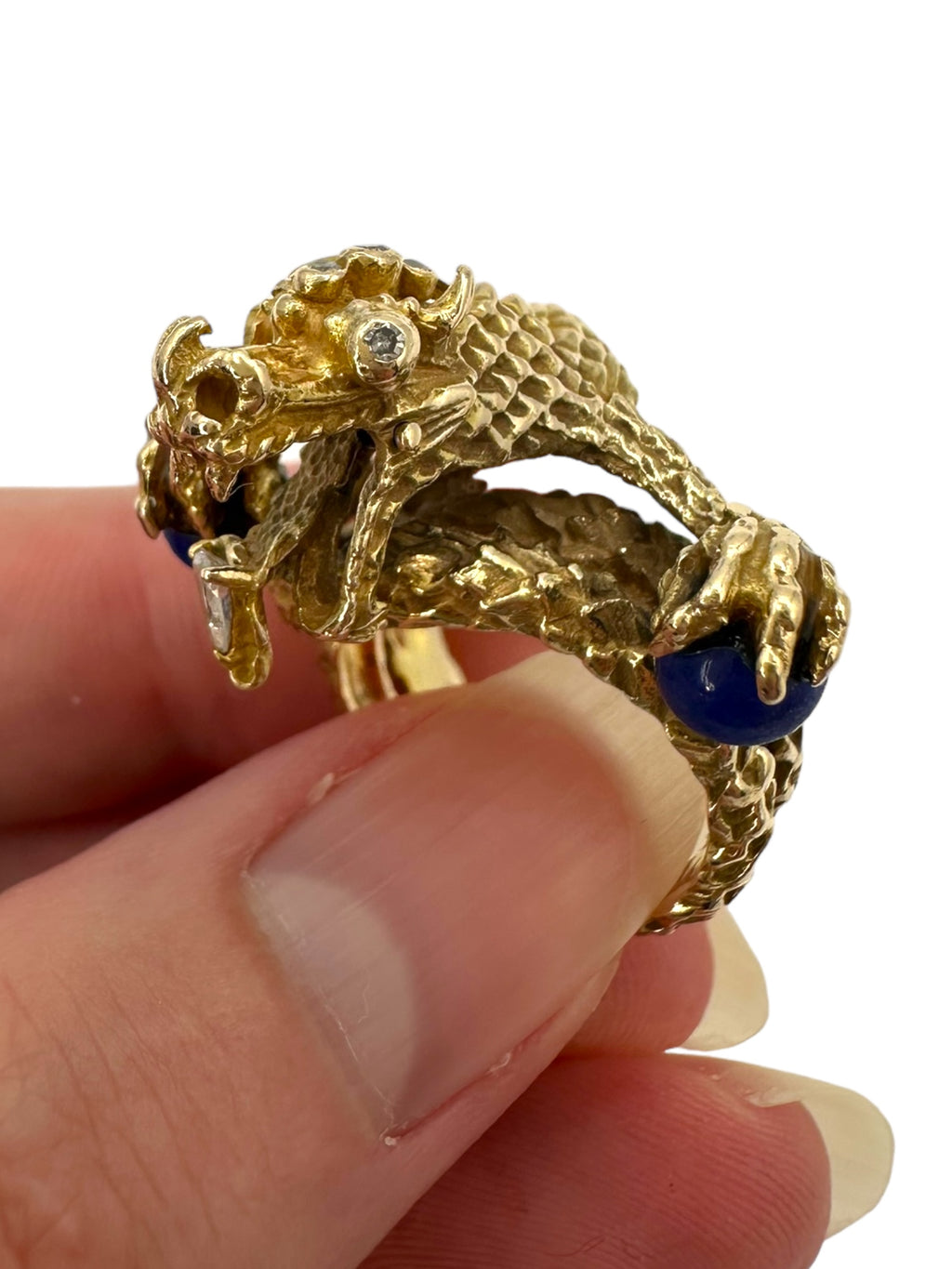 14k Lapis Diamond Dragon Ring