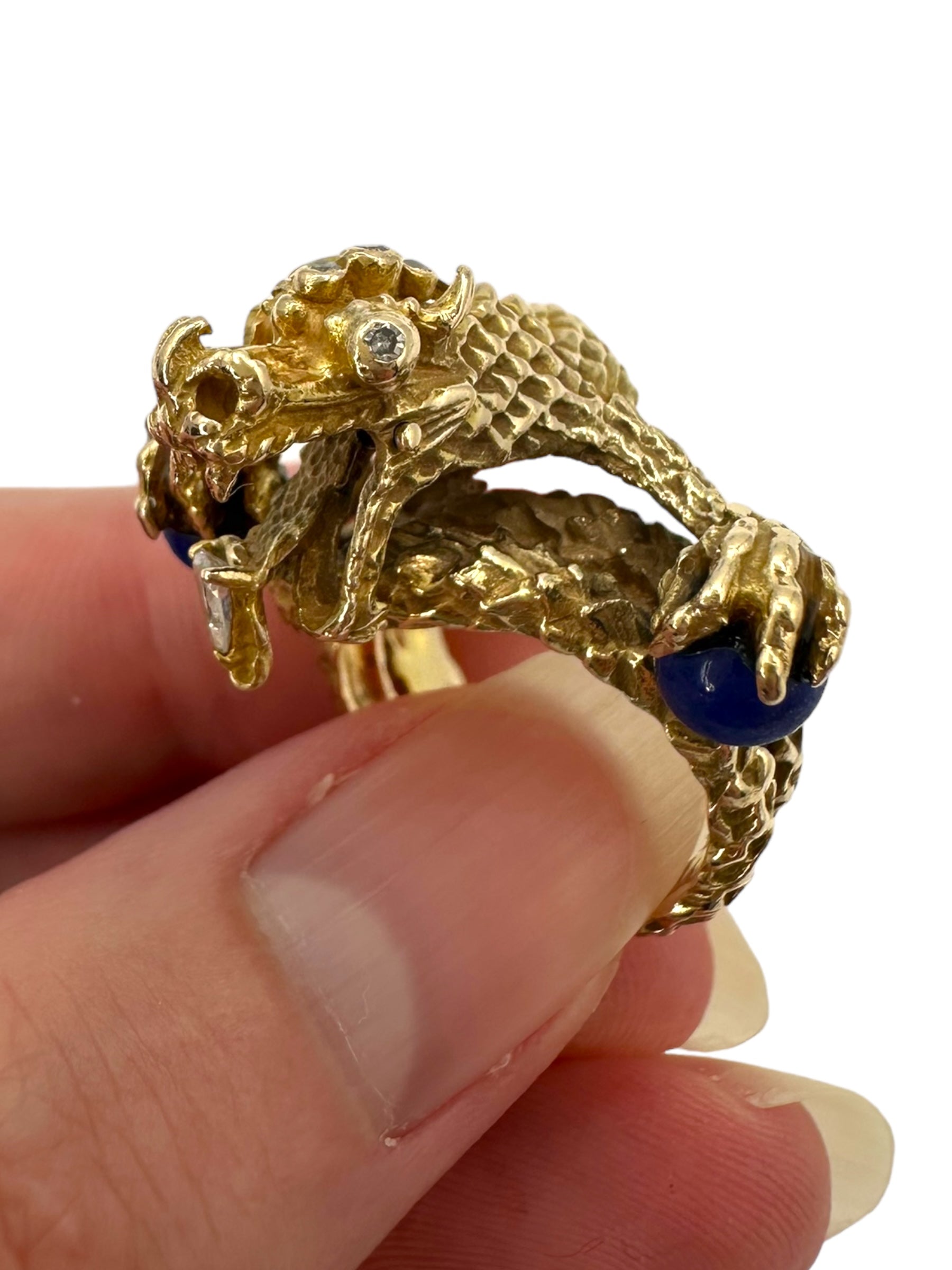 14k Lapis Diamond Dragon Ring