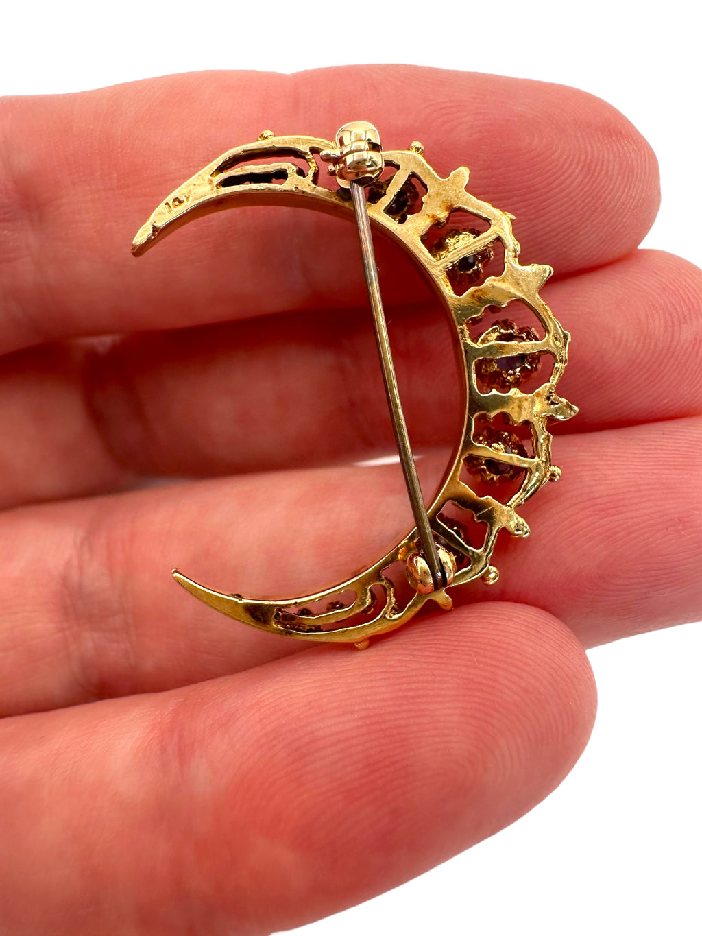 14k Sapphire Crescent Moon Pin
