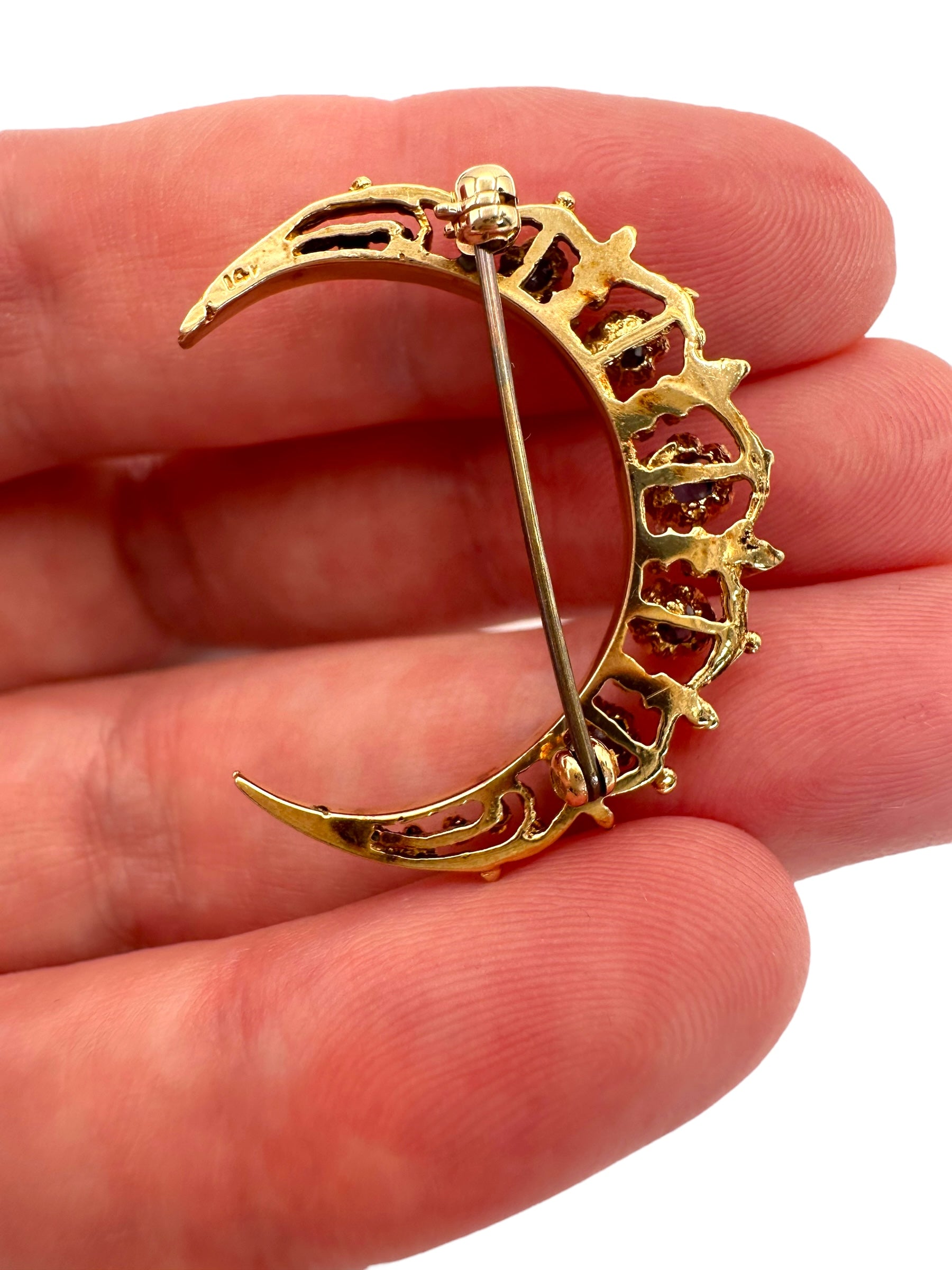 14k Sapphire Crescent Moon Pin