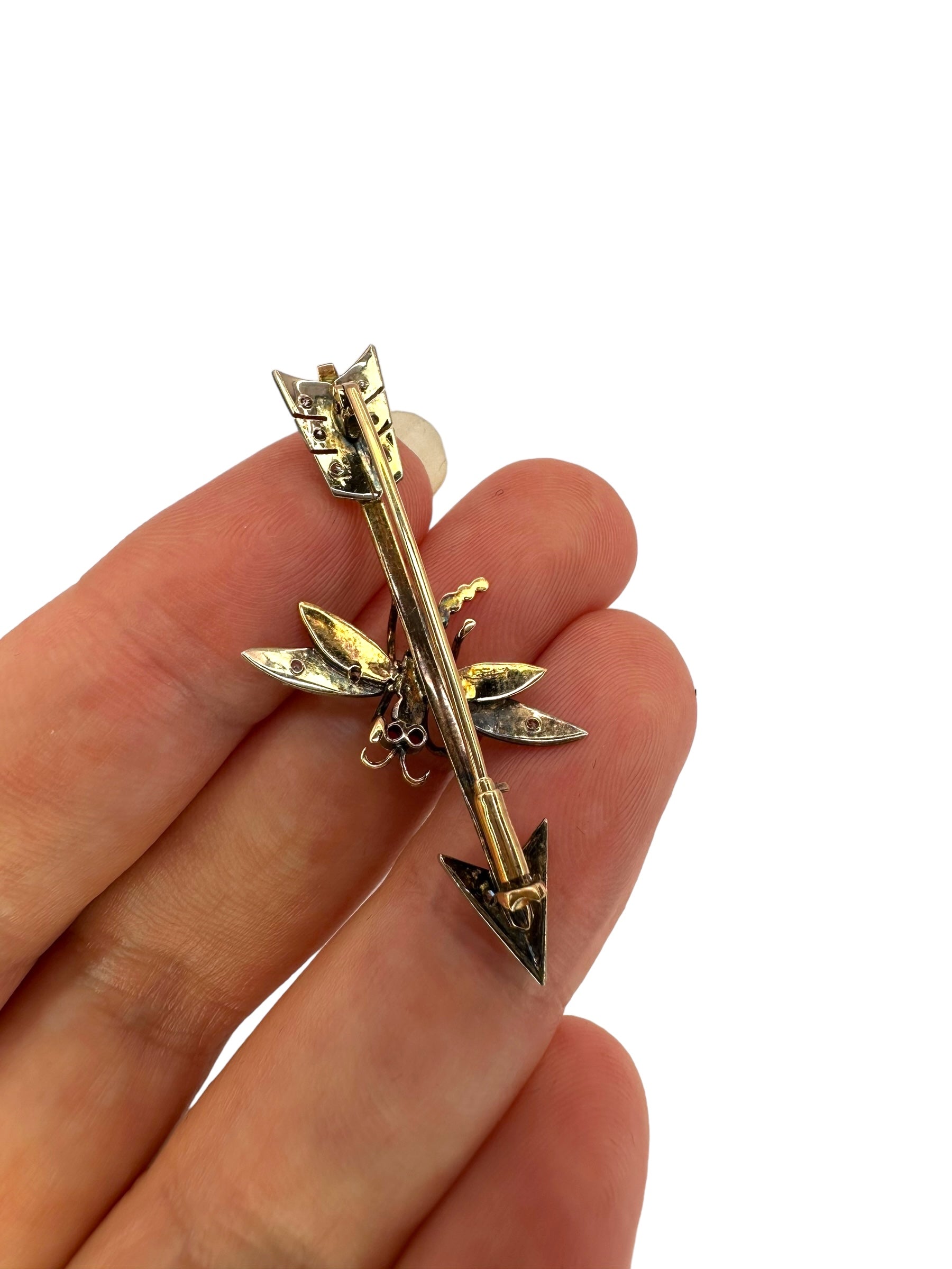14k Diamond Arrow Dragonfly Pin