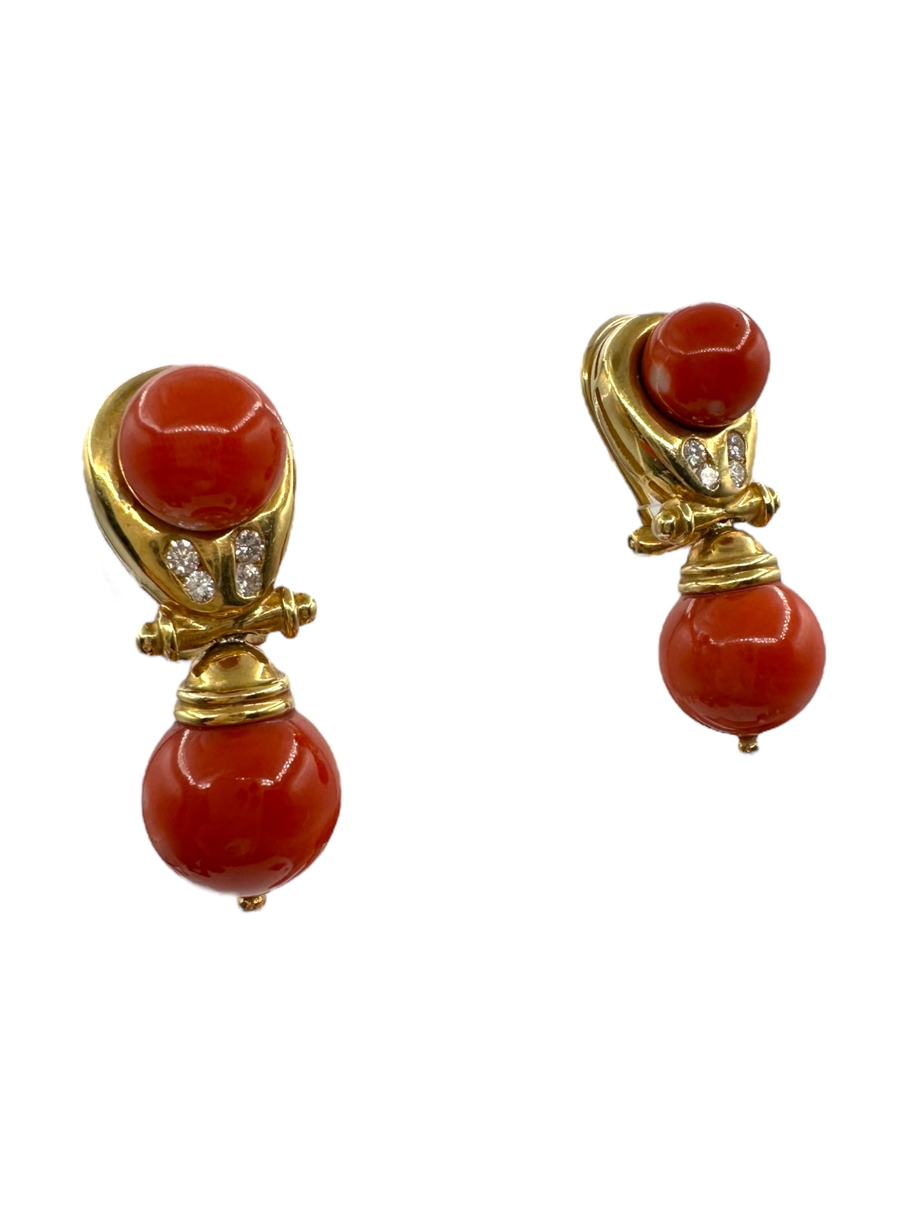 18k Coral Diamond Drop Earrings