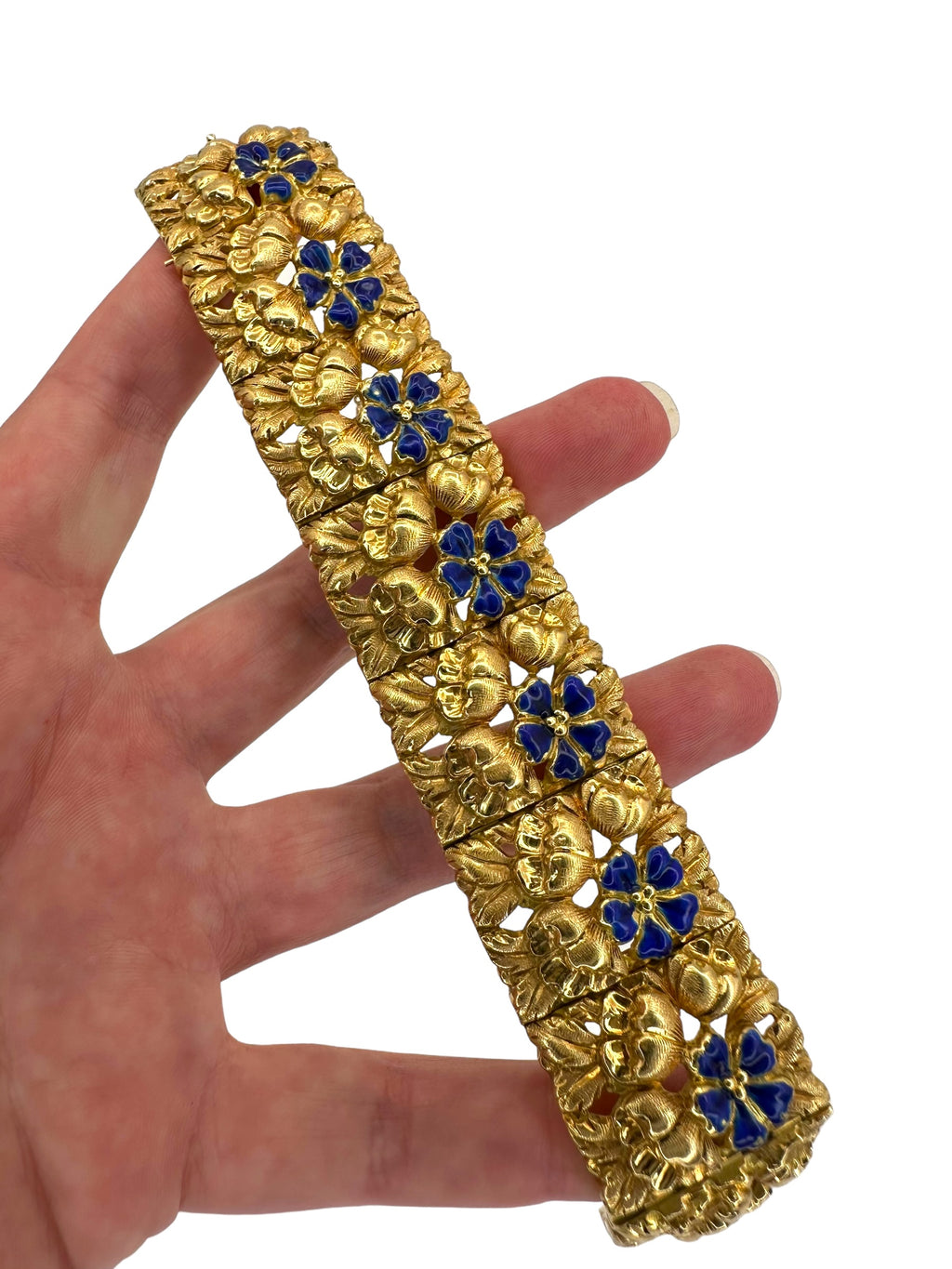 18k Large Art Nouveau Enamel Floral Bracelet