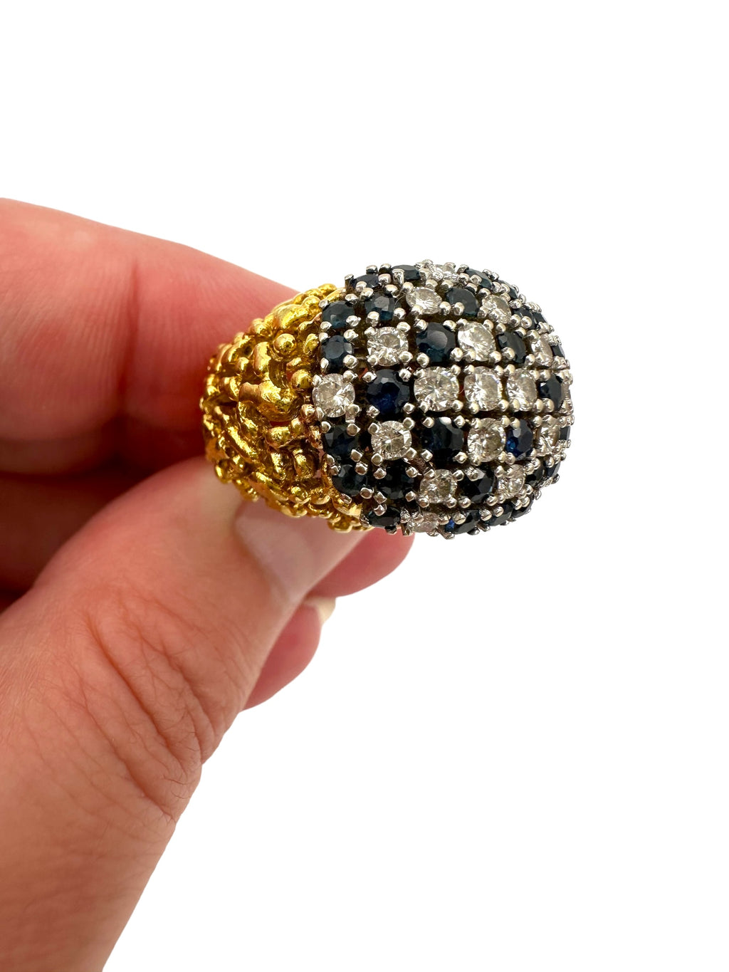 18k Sapphire Diamond Textured Ring
