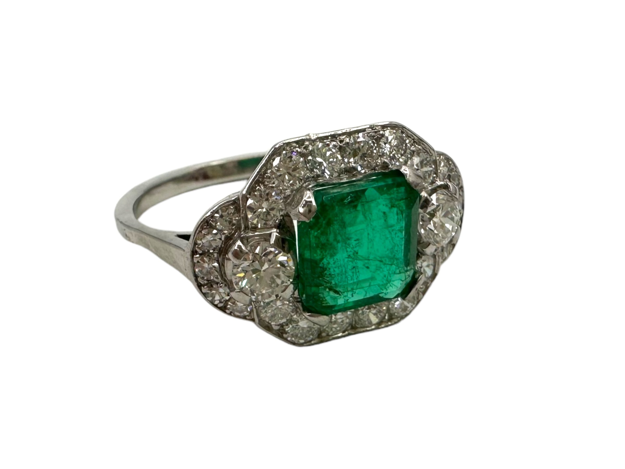 Platinum Emerald Diamond Cocktail Ring
