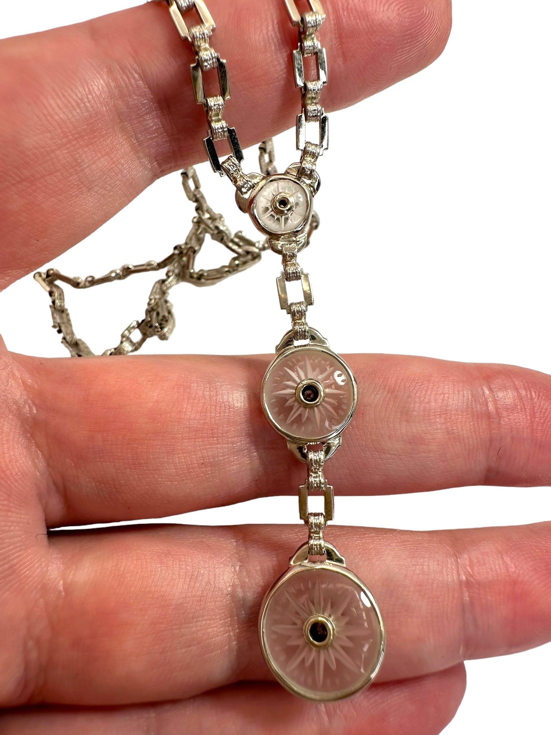 14k Art Deco Star Diamond Lavaliere Necklace
