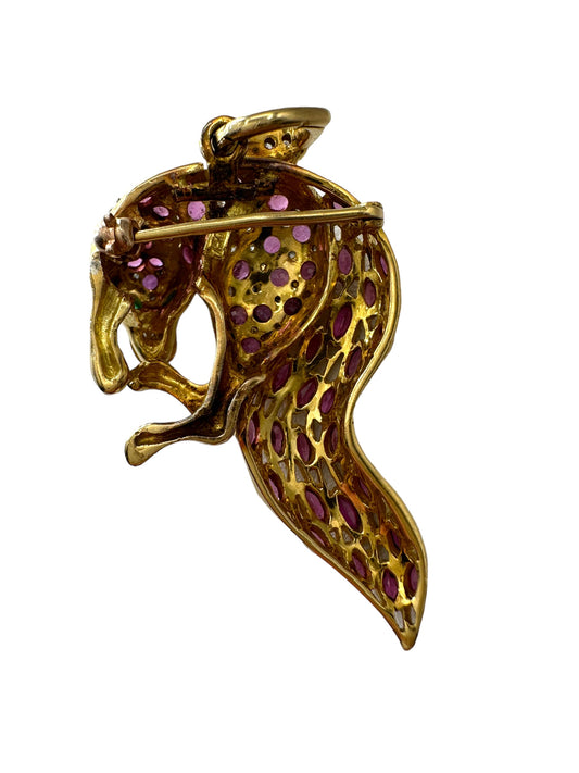 18k Ruby Diamond Fox Pendant/ Pin