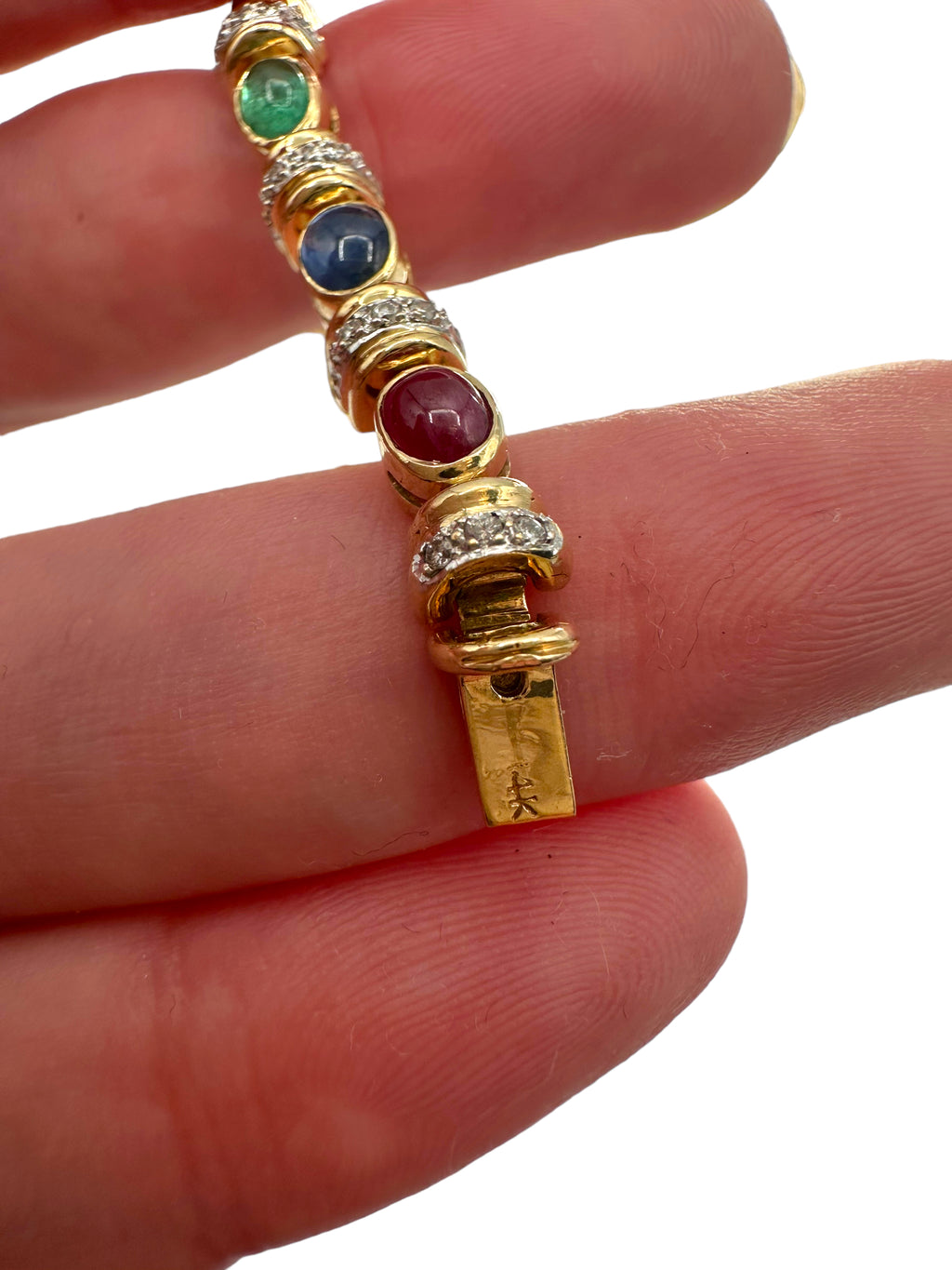 14k Emerald, Sapphire, Ruby, Diamond Bracelet