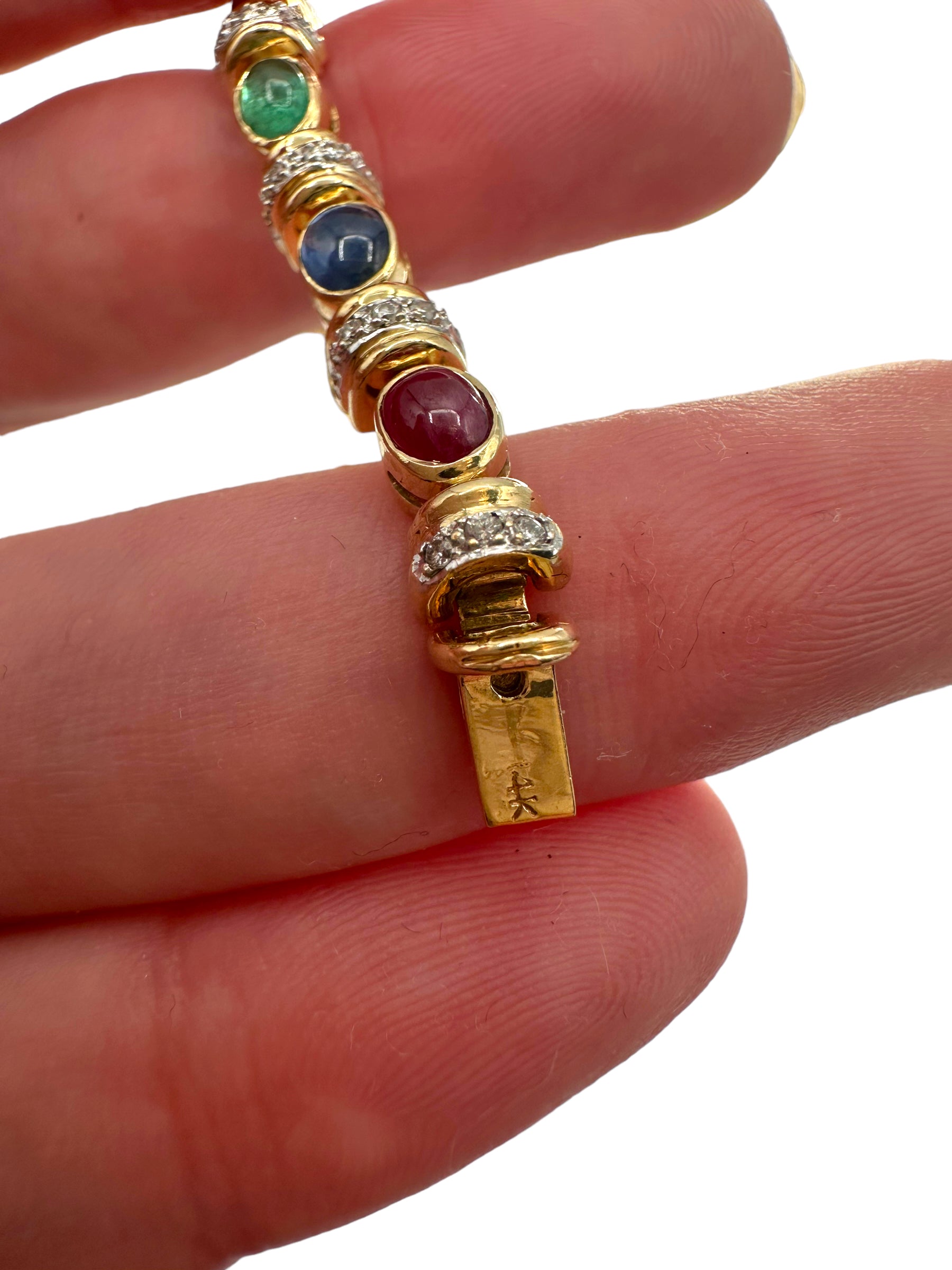 14k Emerald, Sapphire, Ruby, Diamond Bracelet