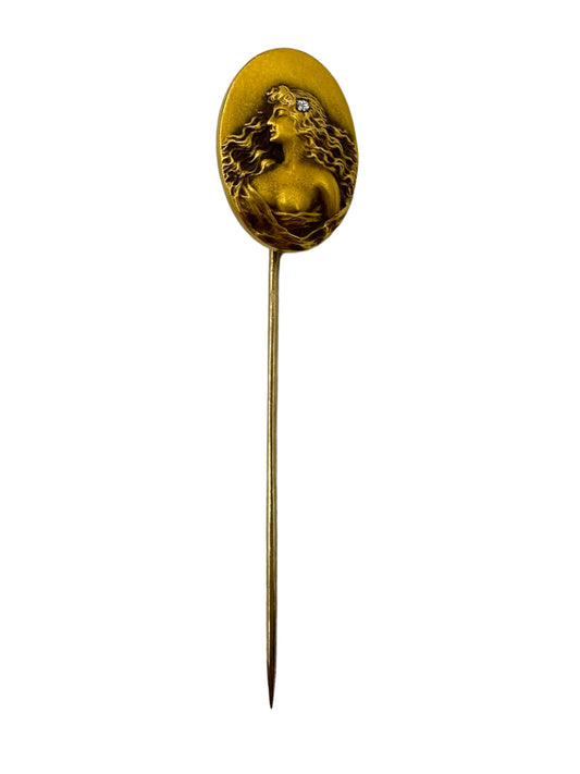 14k Art Nouveau Lady Diamond Stick Pin