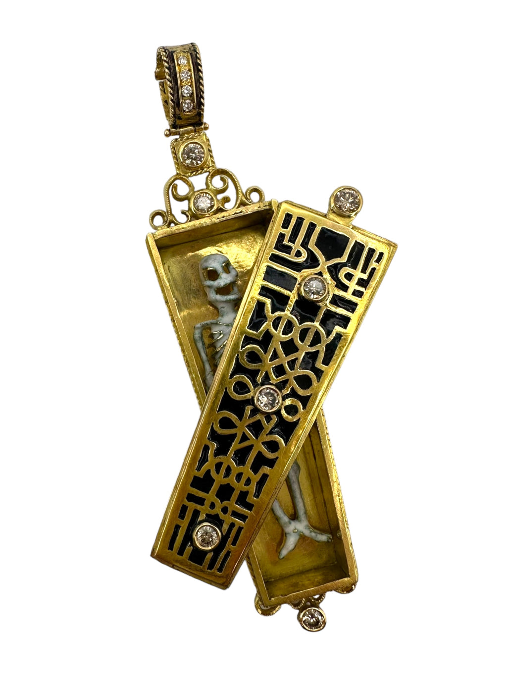 18k Skeleton Coffin Memento Mori Pendant