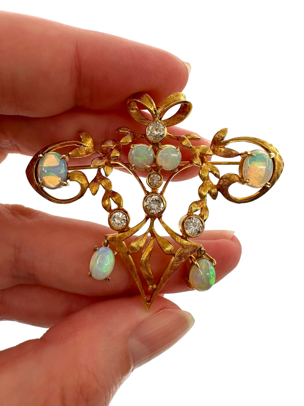 18k Opal Diamond Pendant Brooch