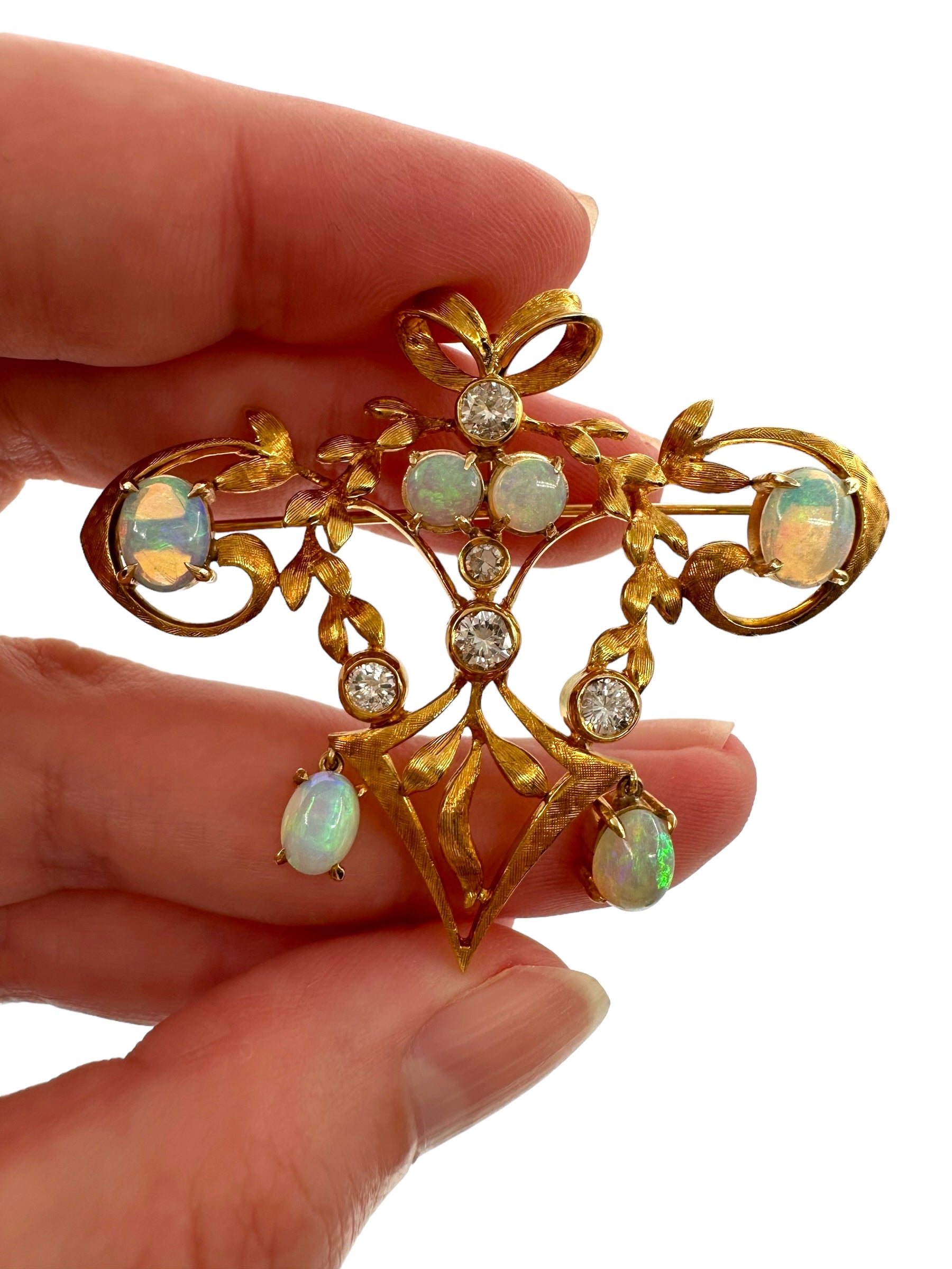 18k Opal Diamond Pendant Brooch