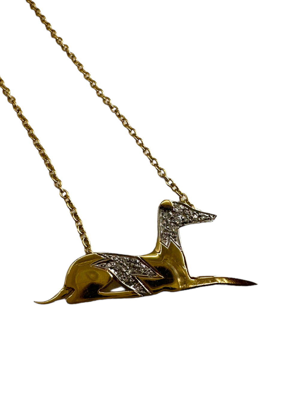 18k Hound Dog Diamond Pendant Necklace