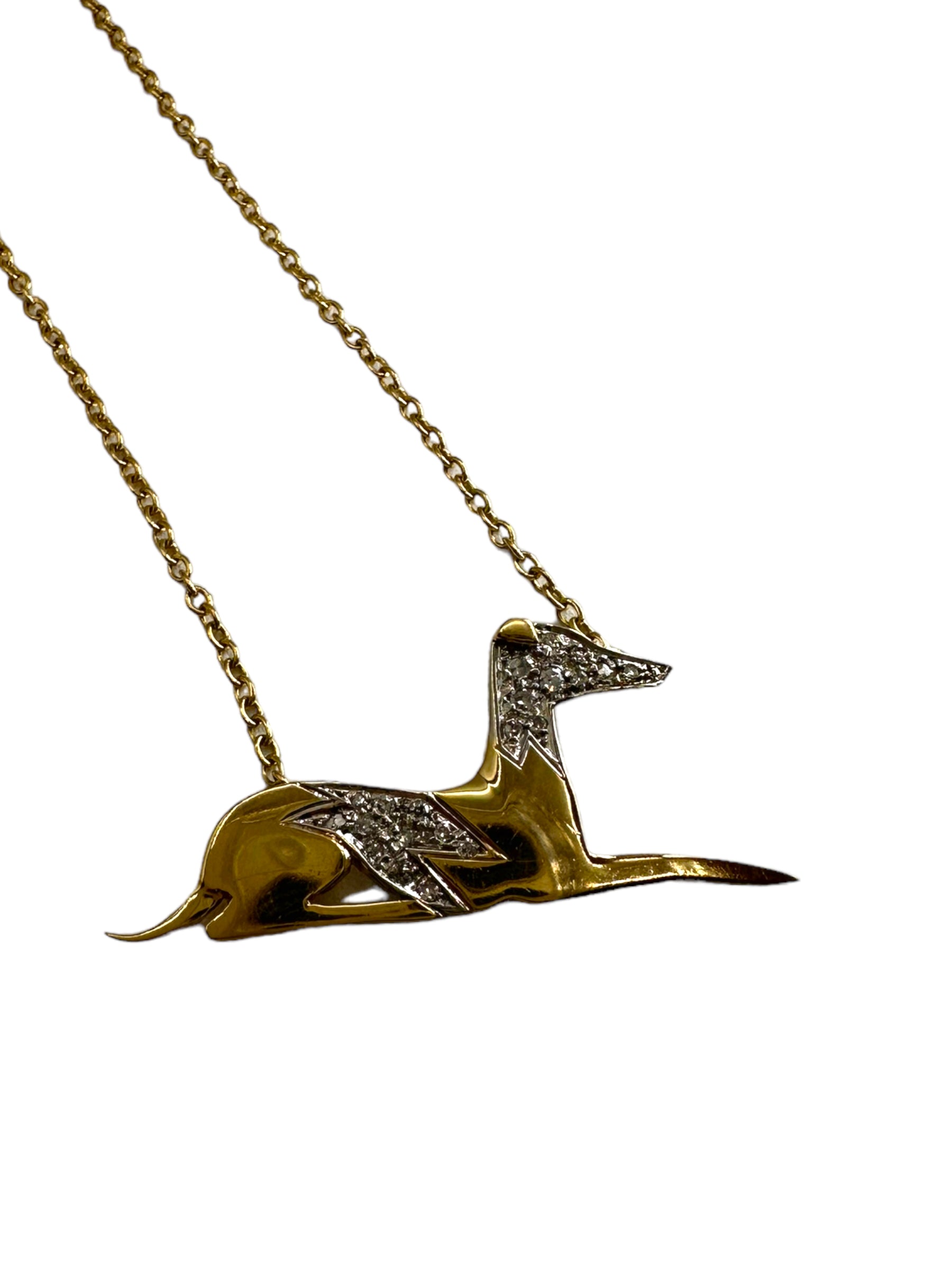18k Hound Dog Diamond Pendant Necklace