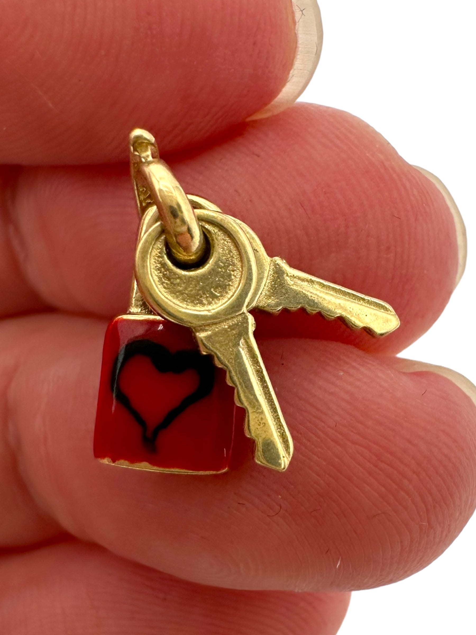 14k Enamel Heart Padlock Charm