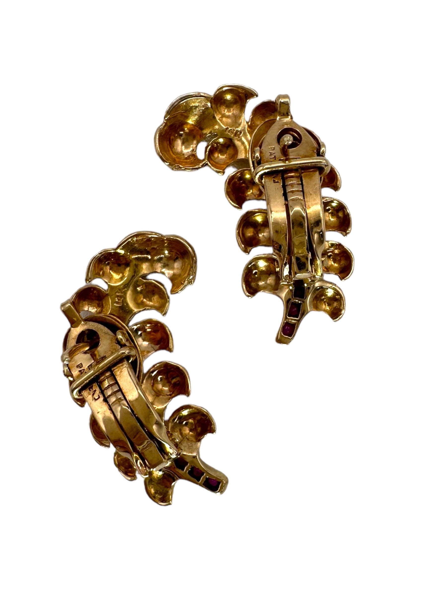 14k Retro Ruby Feather Earrings