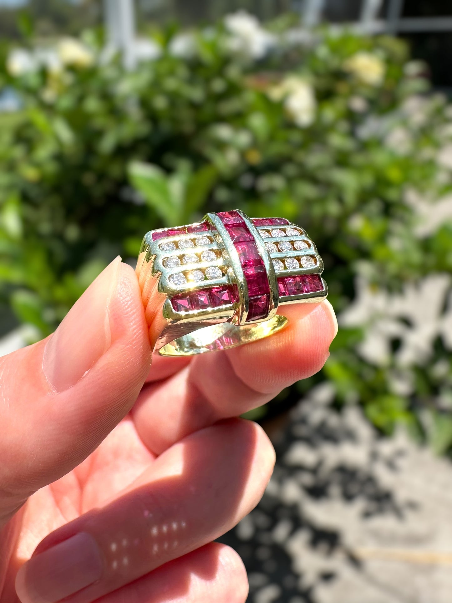 14k Ruby Diamond Geometric Ring