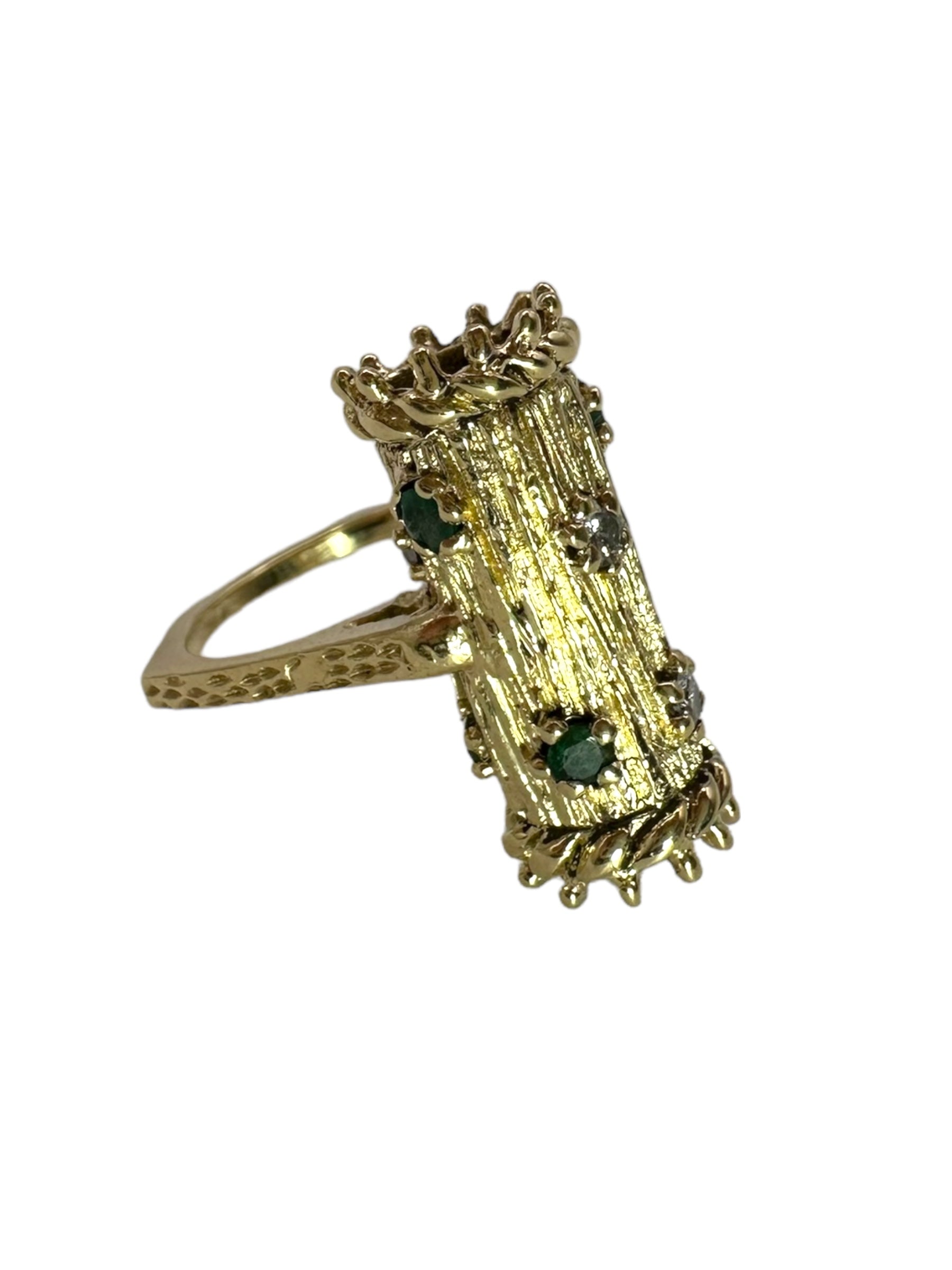 14k Emerald Diamond Barrel Ring