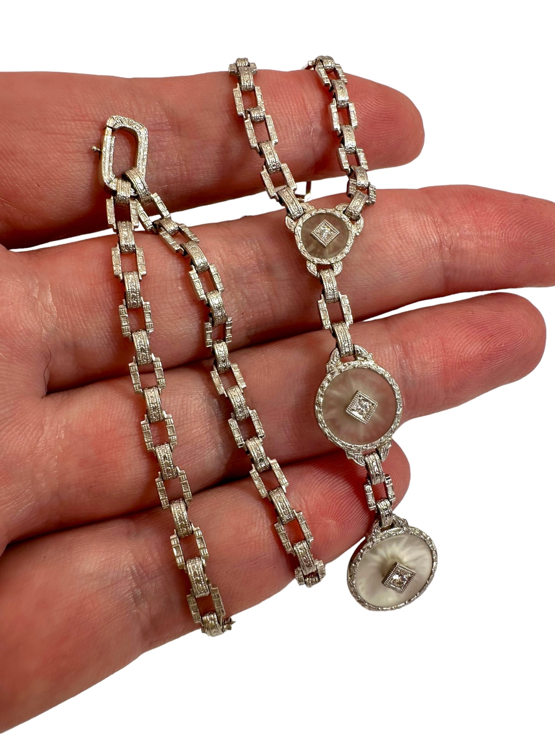 14k Art Deco Star Diamond Lavaliere Necklace