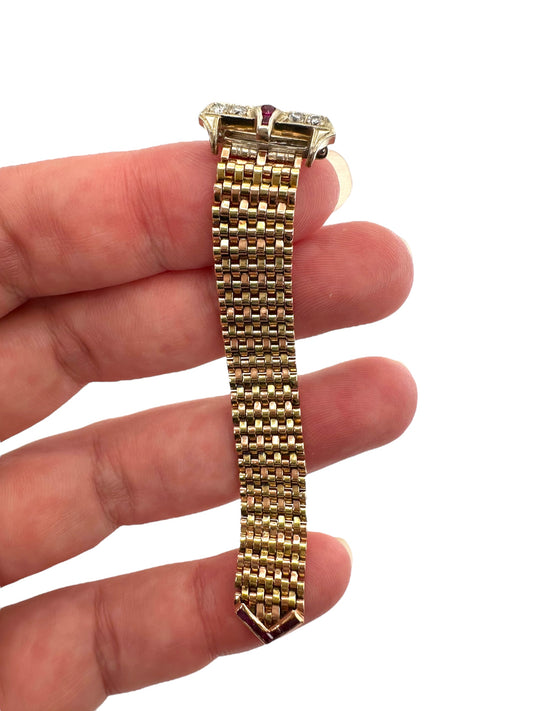 14k Retro Ruby Diamond Buckle Ring