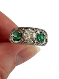 Platinum Art Deco Emerald Diamond Ring
