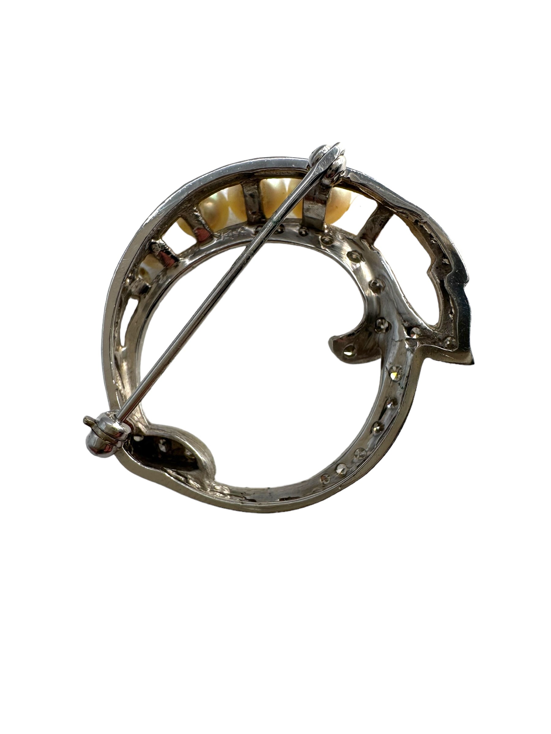 14k Diamond Pearl Wreath Pin
