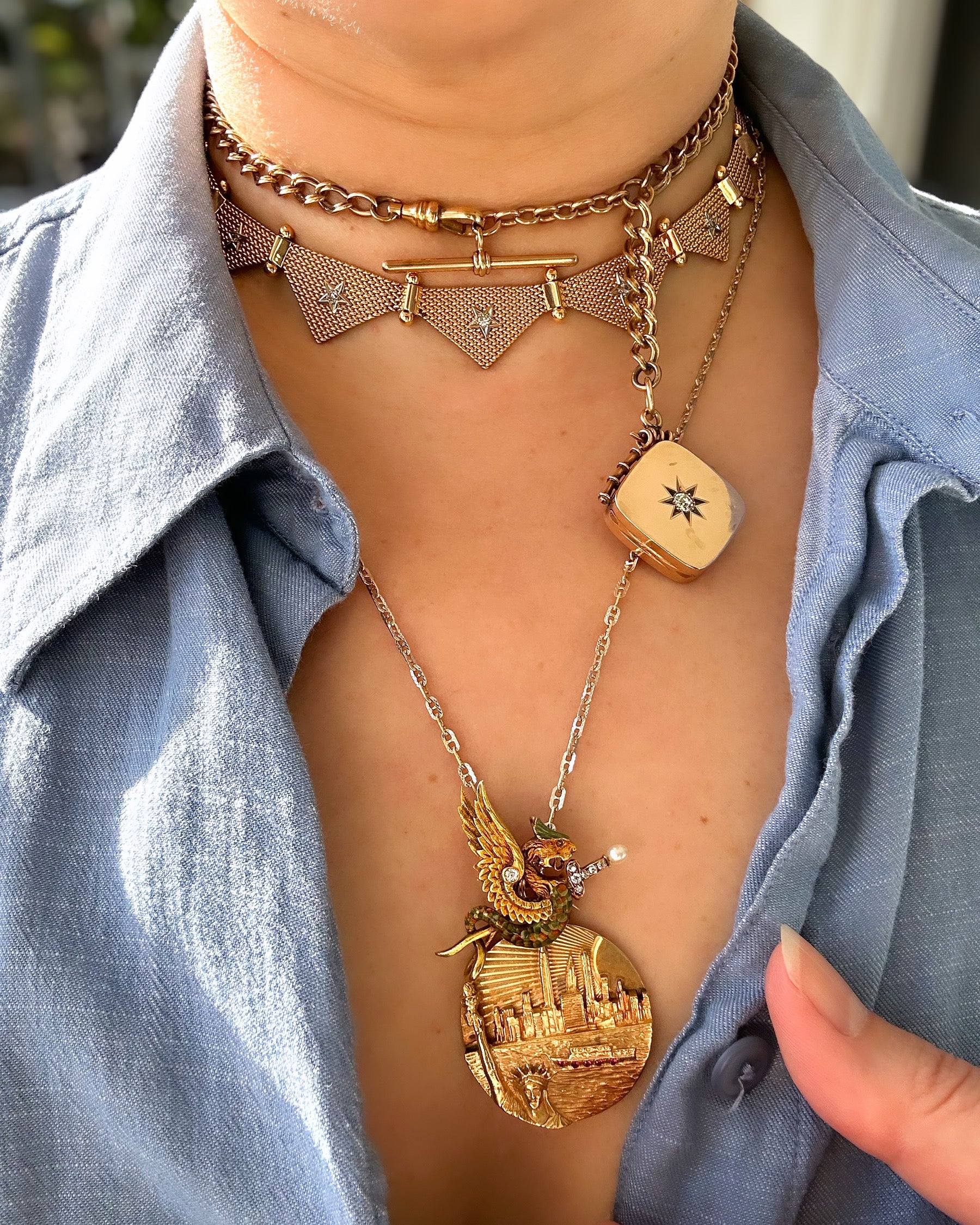 10k Watch Chain Diamond Fob Locket