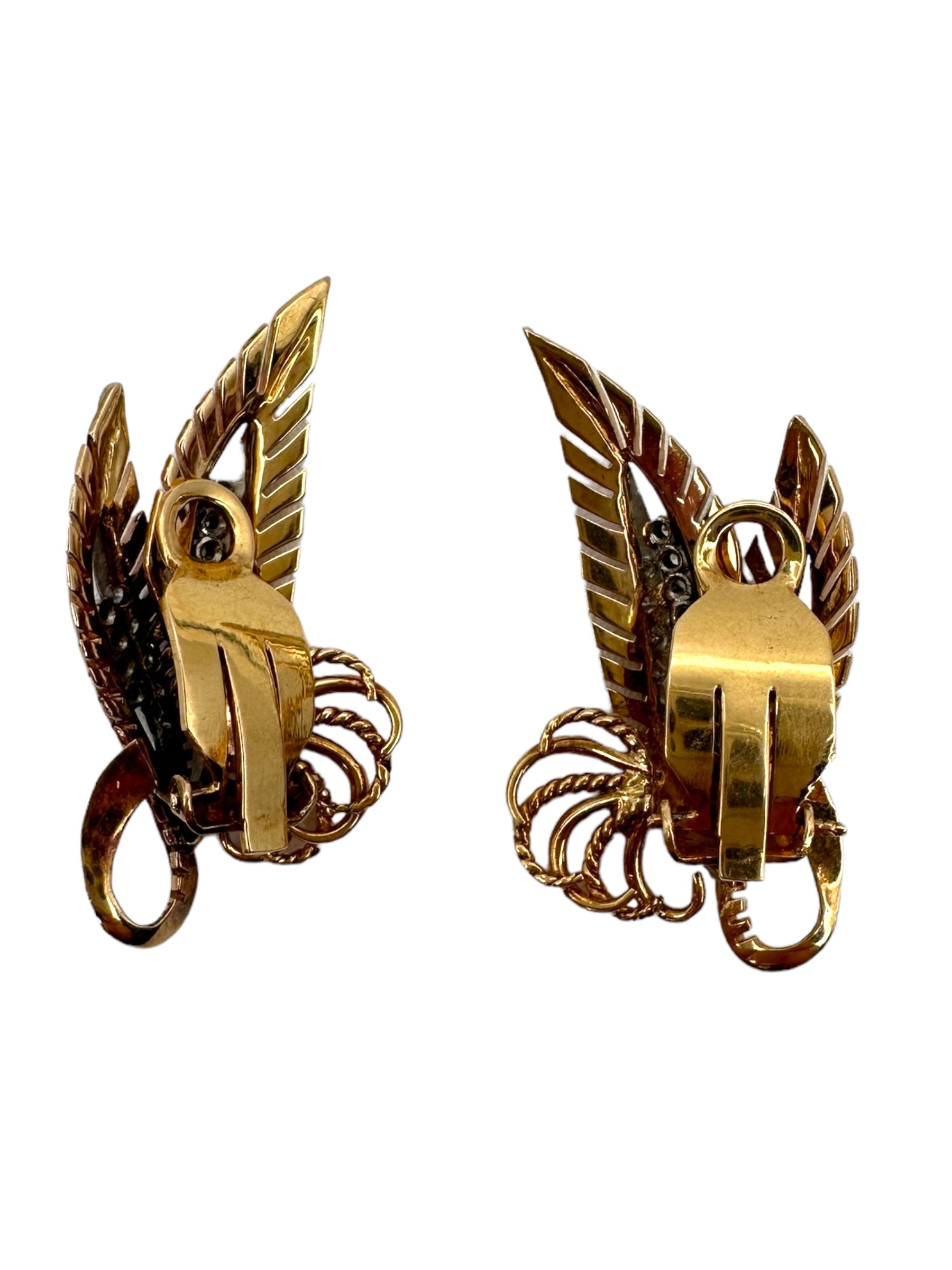 18k Diamond Retro Leaf Earrings