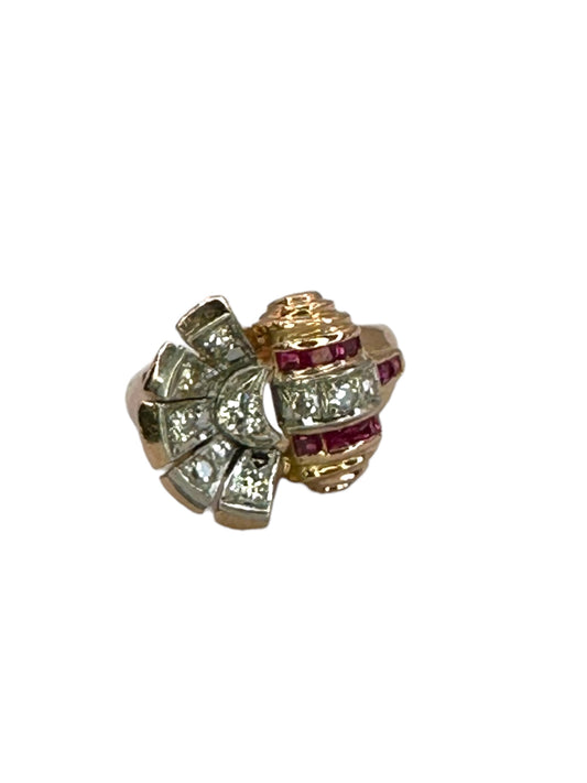 14k Retro Diamond Ruby Ring