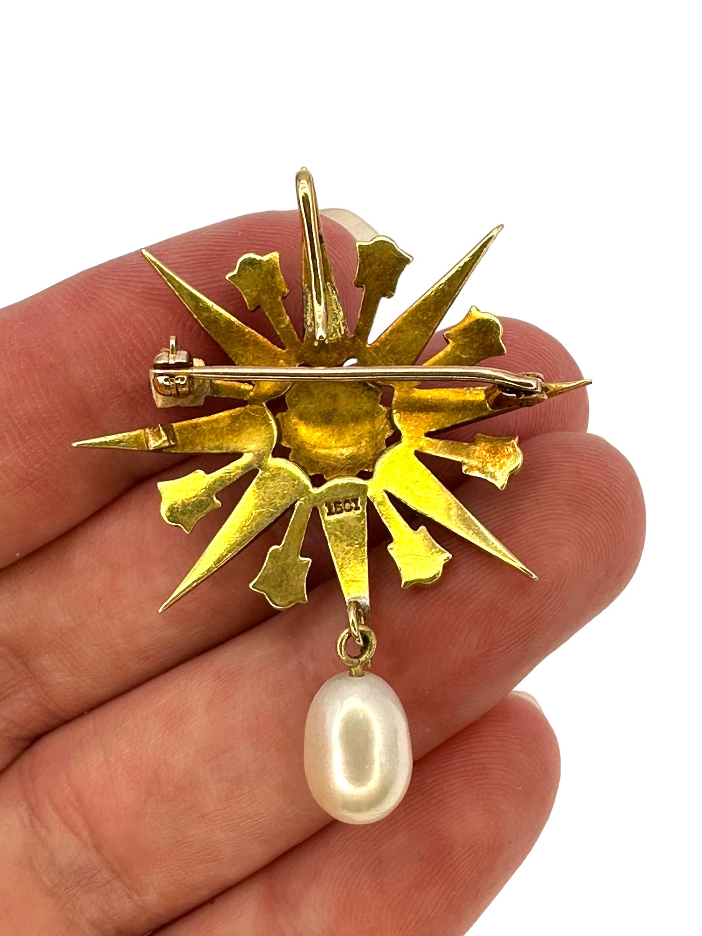 15k Victorian Pearl Starburst Brooch