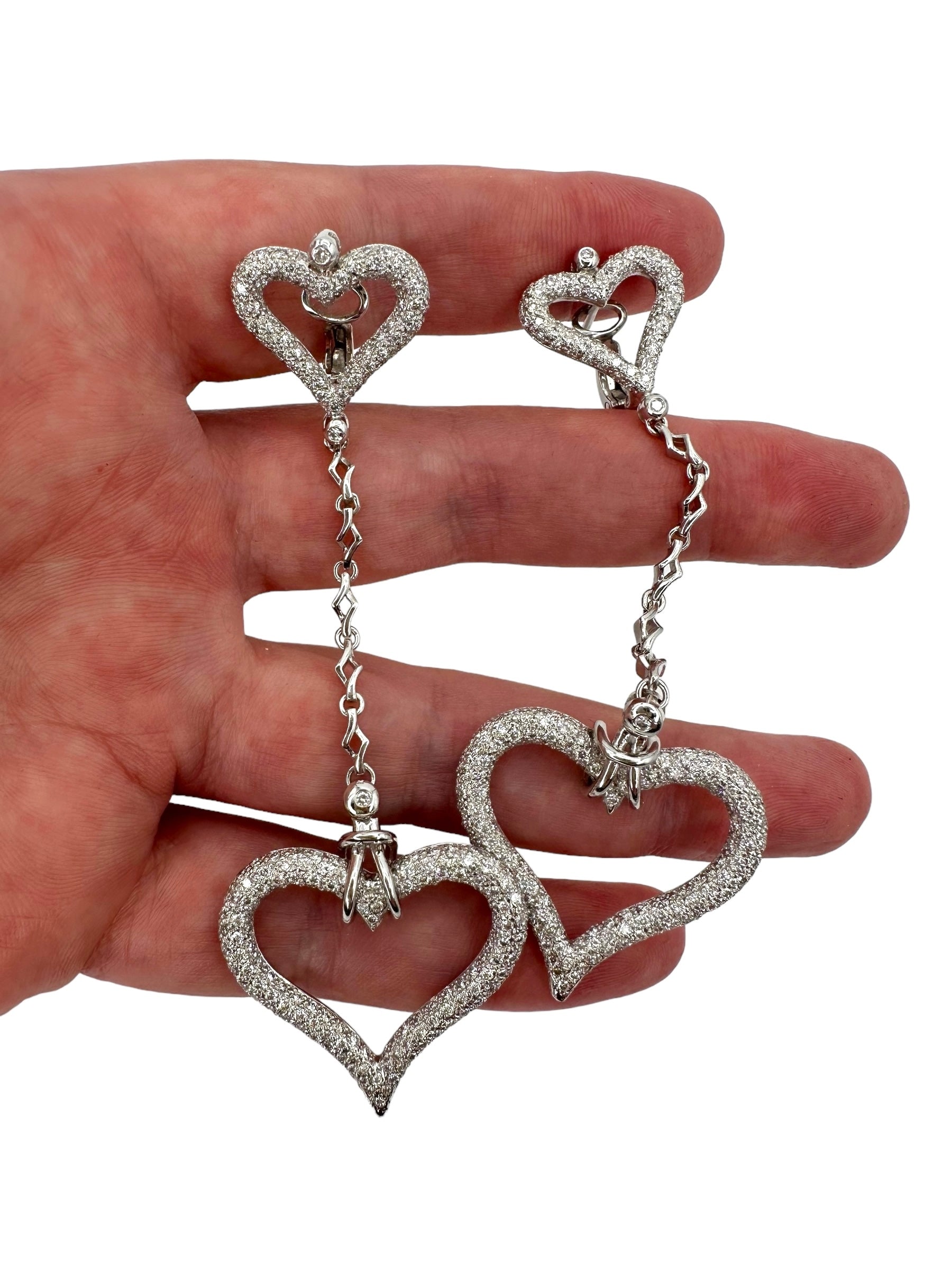 18k Diamond Heart Drop Earrings