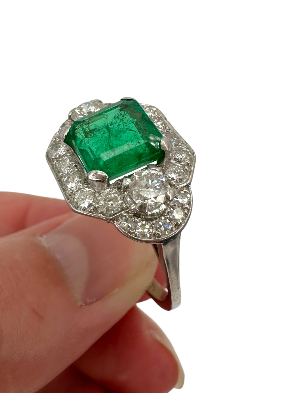 Platinum Emerald Diamond Cocktail Ring