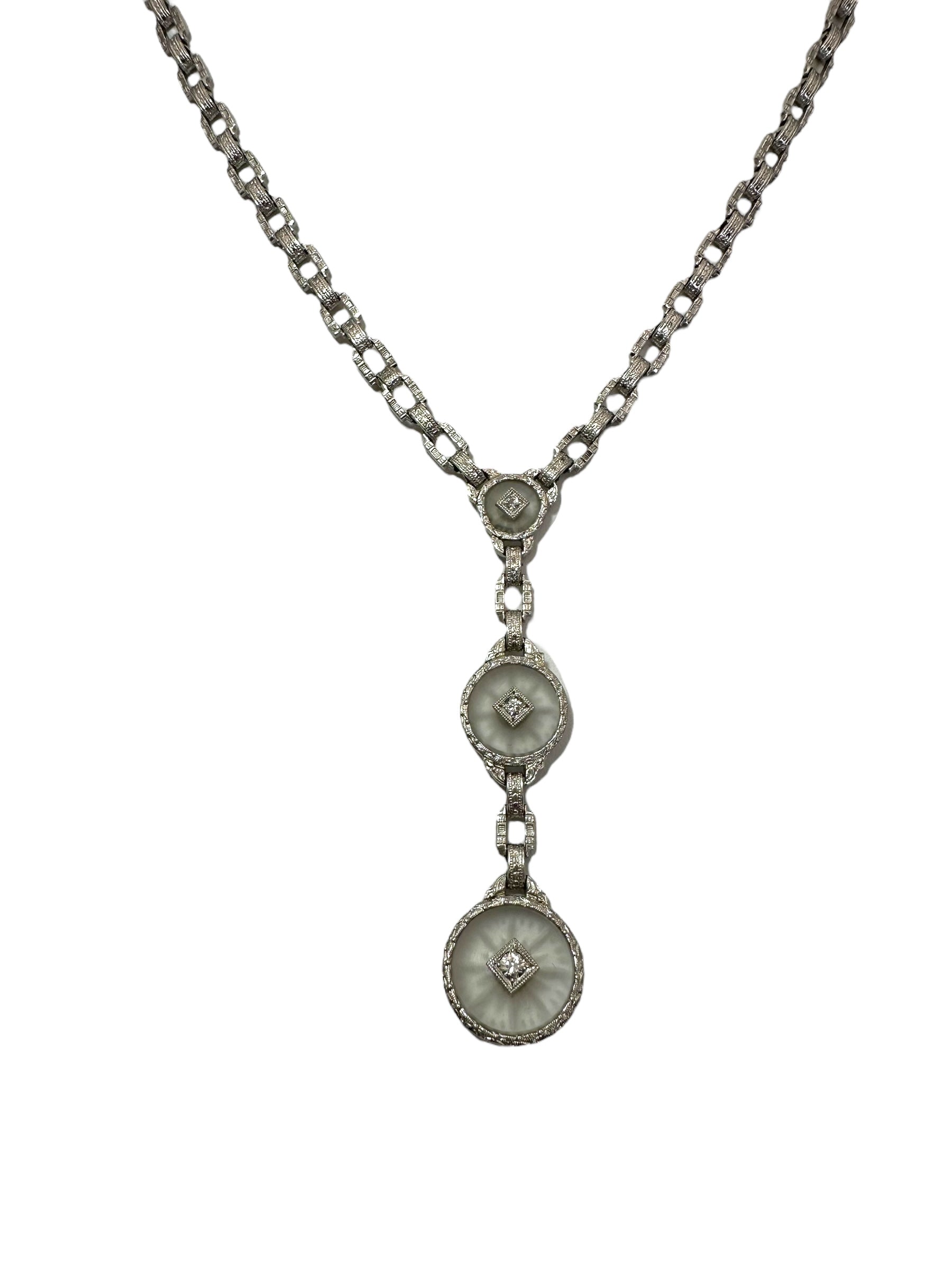 14k Art Deco Star Diamond Lavaliere Necklace
