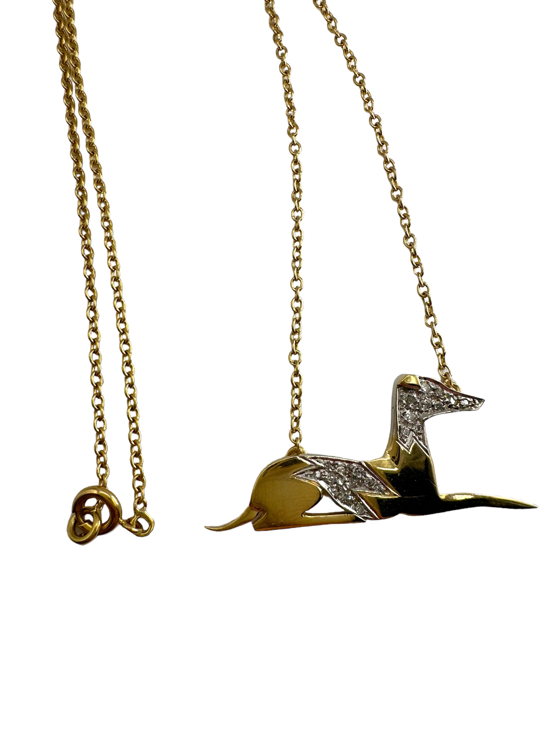 18k Hound Dog Diamond Pendant Necklace